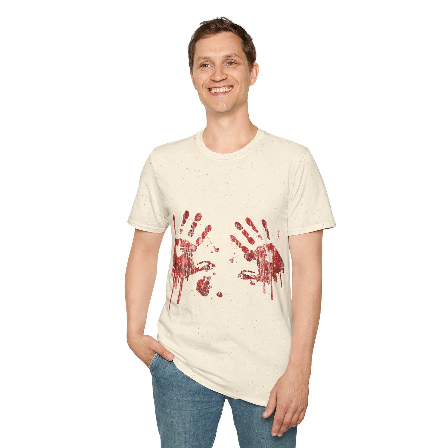 Bloody Handprints Unisex T-Shirt, Halloween Costume Tee, Spooky Graphic Shirt, Horror Movie Apparel, Gore T-Shirt