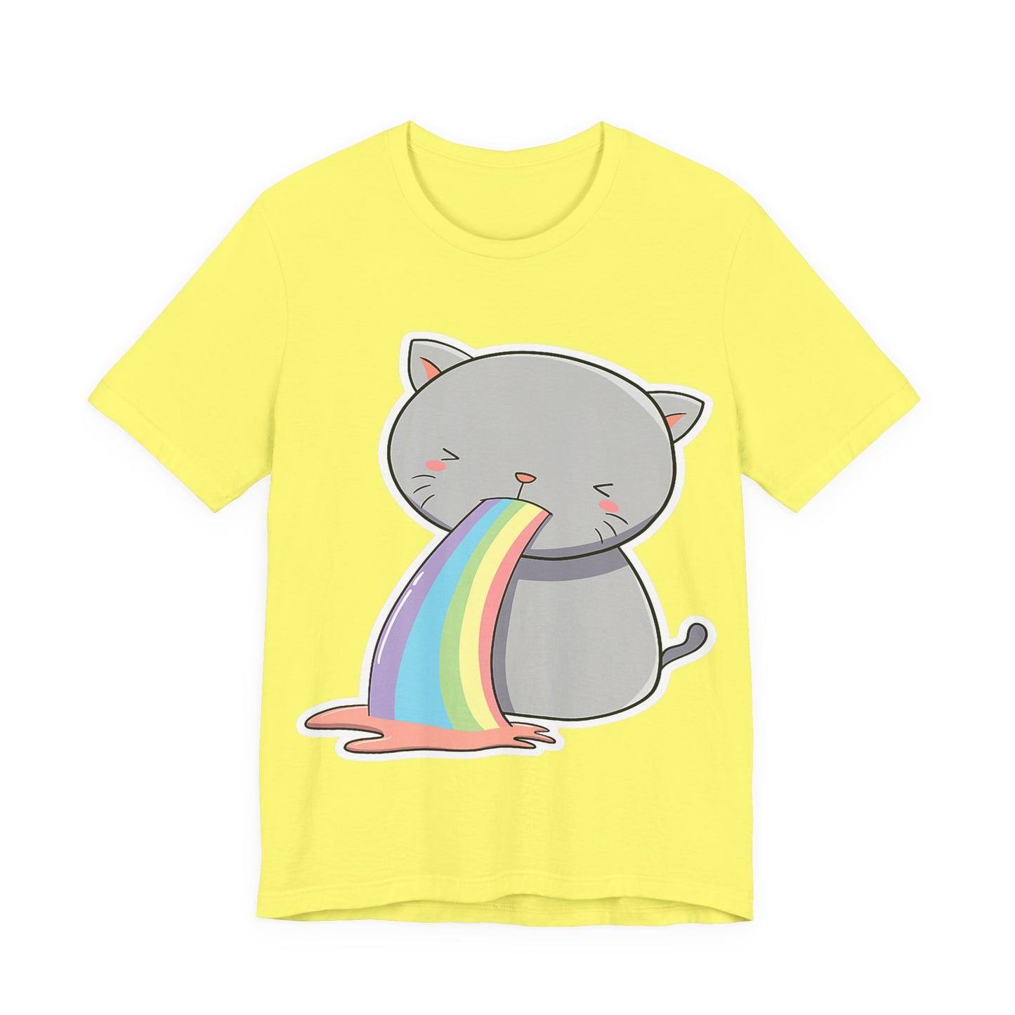 Cute Cat Rainbow Short Sleeve Tee, Fun Pet Lover Shirt, Gift for Cat Owners, Whimsical Top, Perfect for Casual Outfits