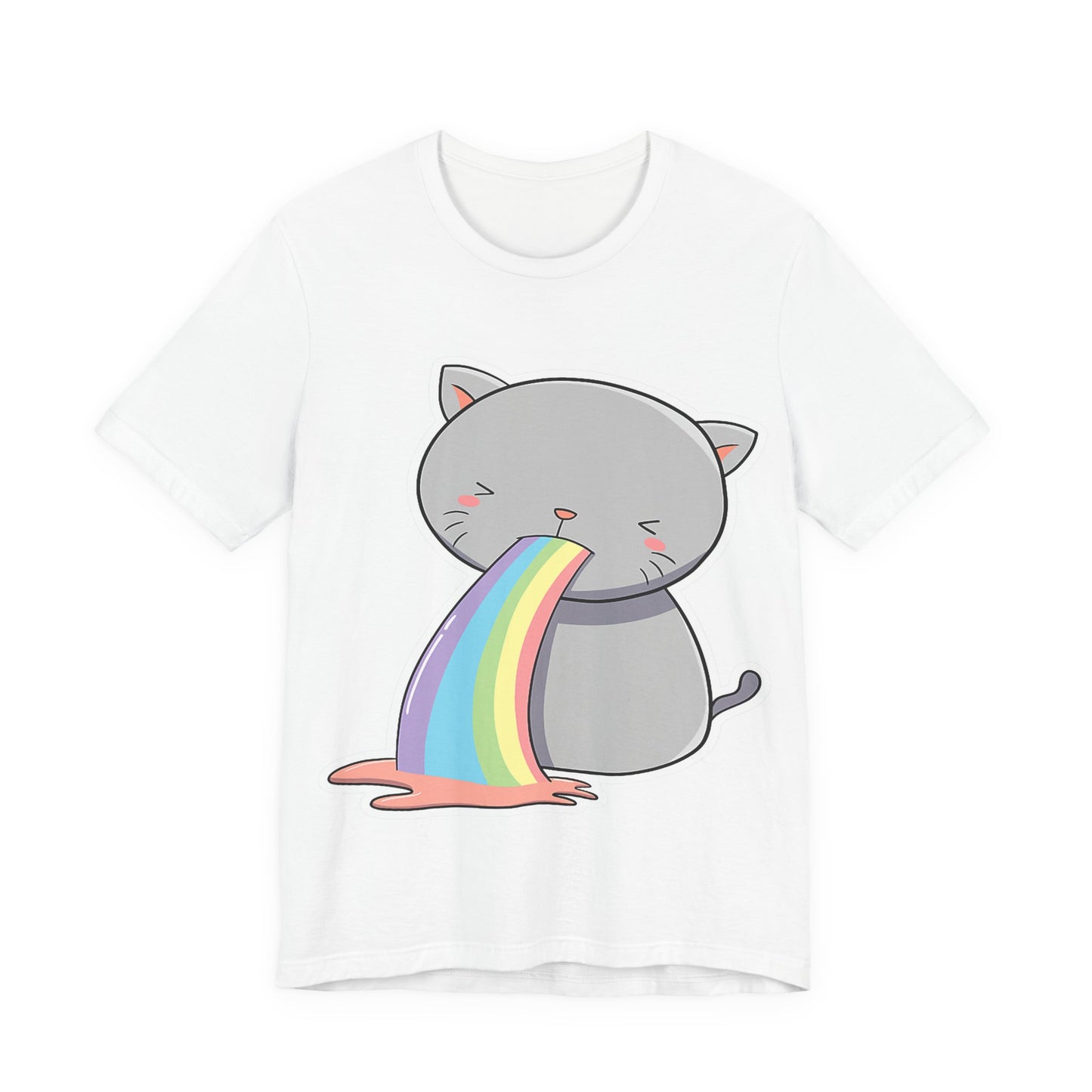Cute Cat Rainbow Short Sleeve Tee, Fun Pet Lover Shirt, Gift for Cat Owners, Whimsical Top, Perfect for Casual Outfits