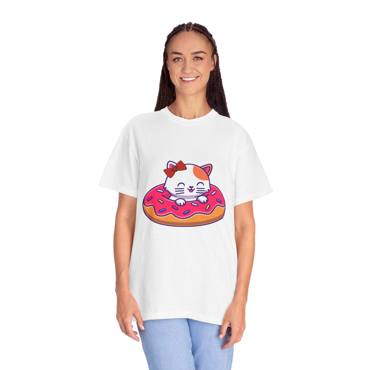 Cute Cat and Donut Unisex T-Shirt, Funny Animal Tee, Gift for Cat Lovers, Casual Wear, Cute Summer Outfit