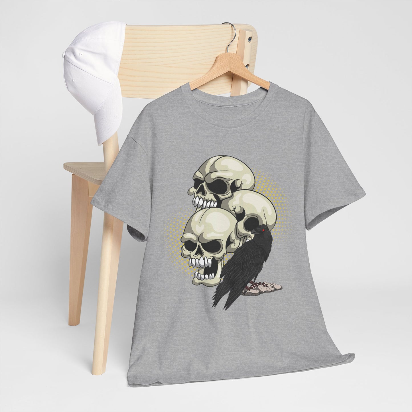 Skull Crow Tee - Unisex Heavy Cotton T-Shirt, Edgy Graphic Shirt, Gothic Style Apparel, Halloween Outfit, Alternative Fashion