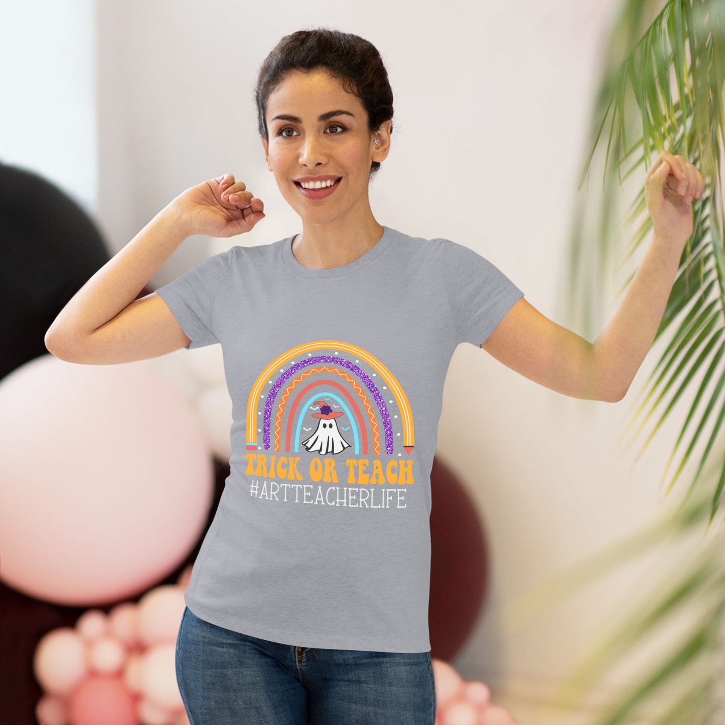 Trick or Teach Rainbow Tee for Women - Fun Halloween Shirt, Gift for Teachers, Fall Fashion, Cute T-Shirt, Casual Wear