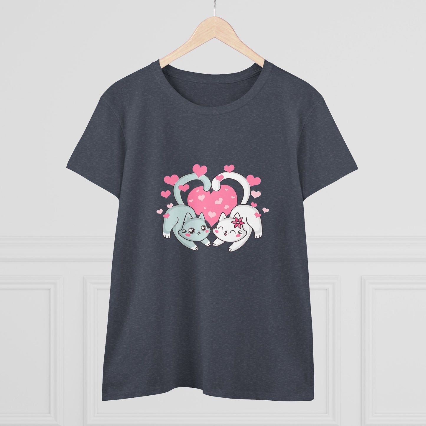 Cute Cat Love Tee for Pet Lovers, Valentine's Day Gift, Women's Casual Cotton T-Shirt, Cat Lover Shirt, Unique Pet Gift