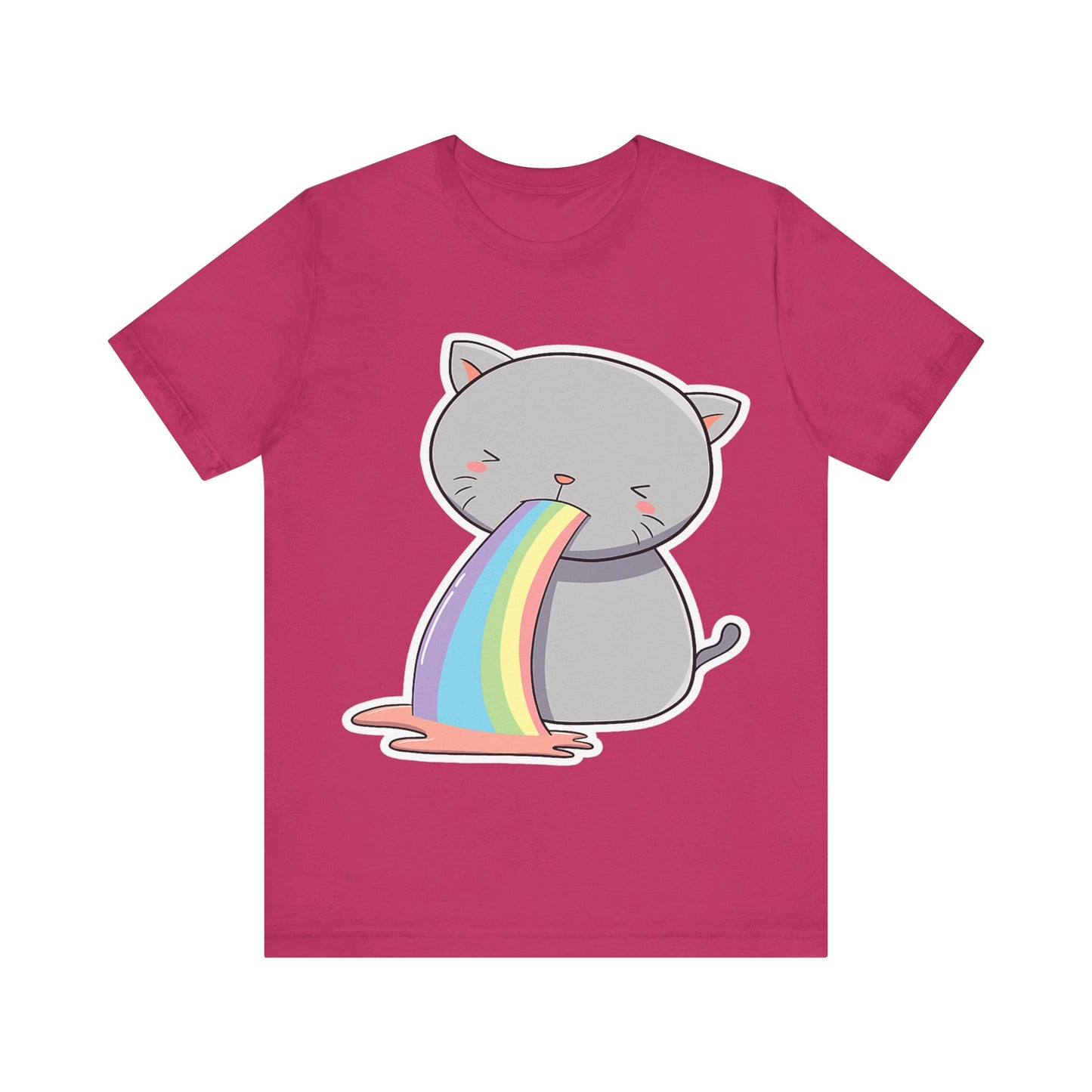 Cute Cat Rainbow Short Sleeve Tee, Fun Pet Lover Shirt, Gift for Cat Owners, Whimsical Top, Perfect for Casual Outfits