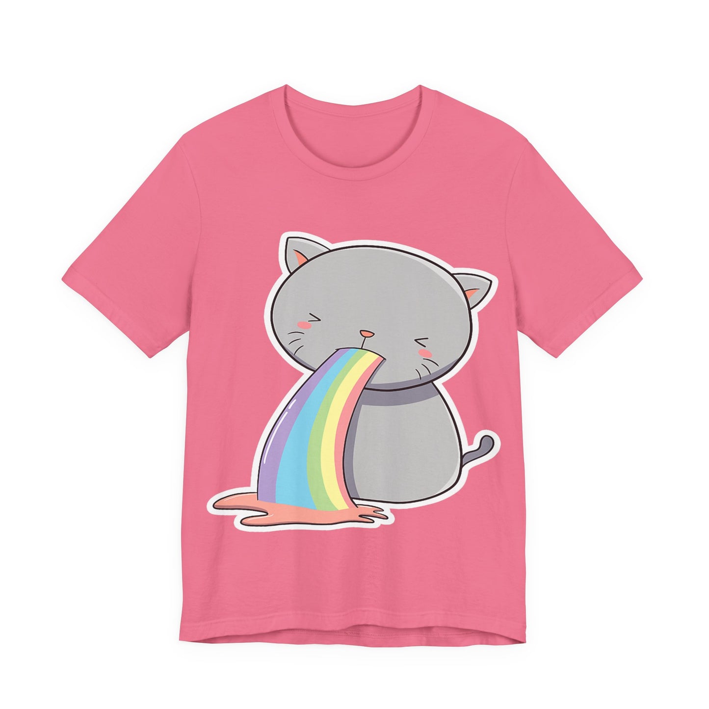 Cute Cat Rainbow Short Sleeve Tee, Fun Pet Lover Shirt, Gift for Cat Owners, Whimsical Top, Perfect for Casual Outfits