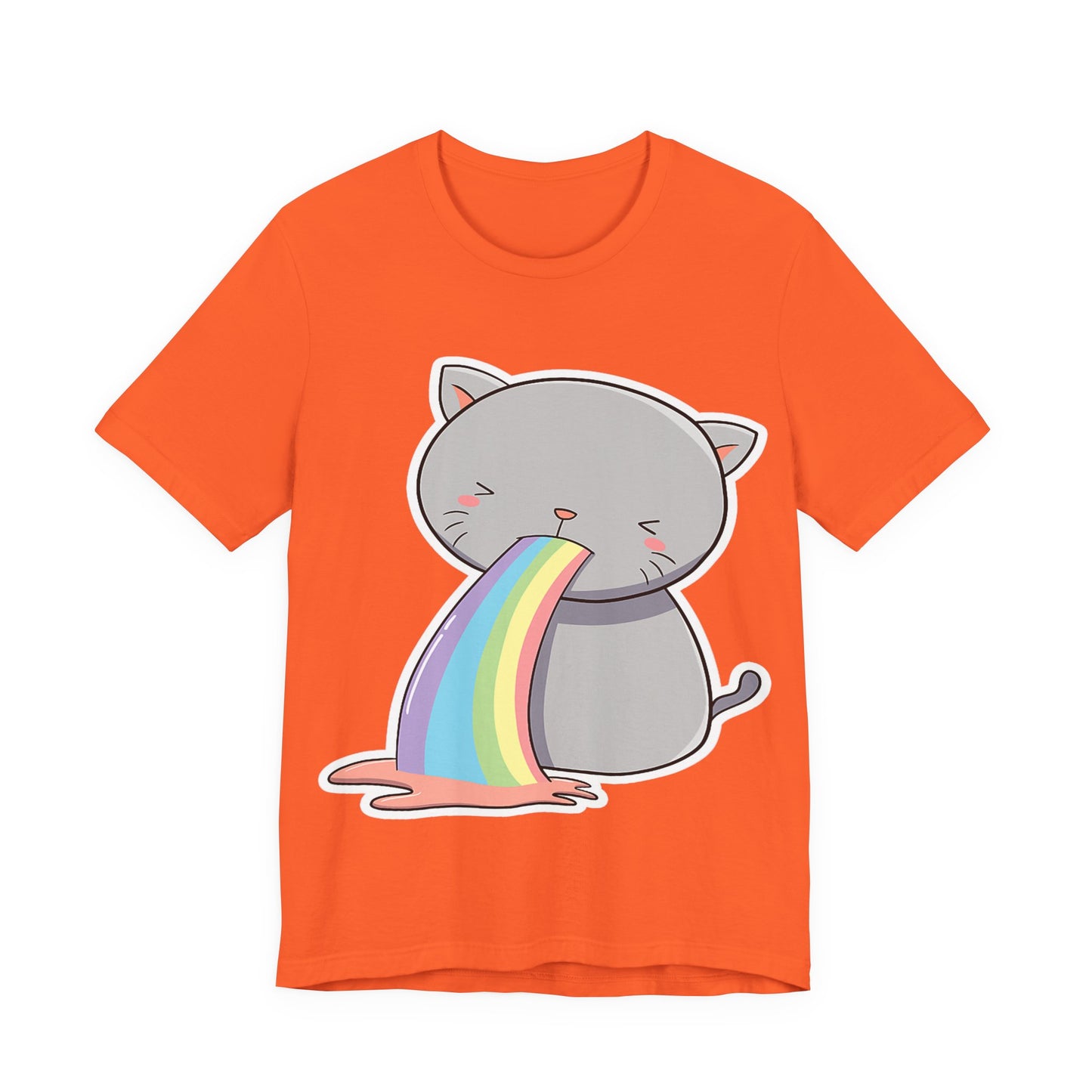 Cute Cat Rainbow Short Sleeve Tee, Fun Pet Lover Shirt, Gift for Cat Owners, Whimsical Top, Perfect for Casual Outfits