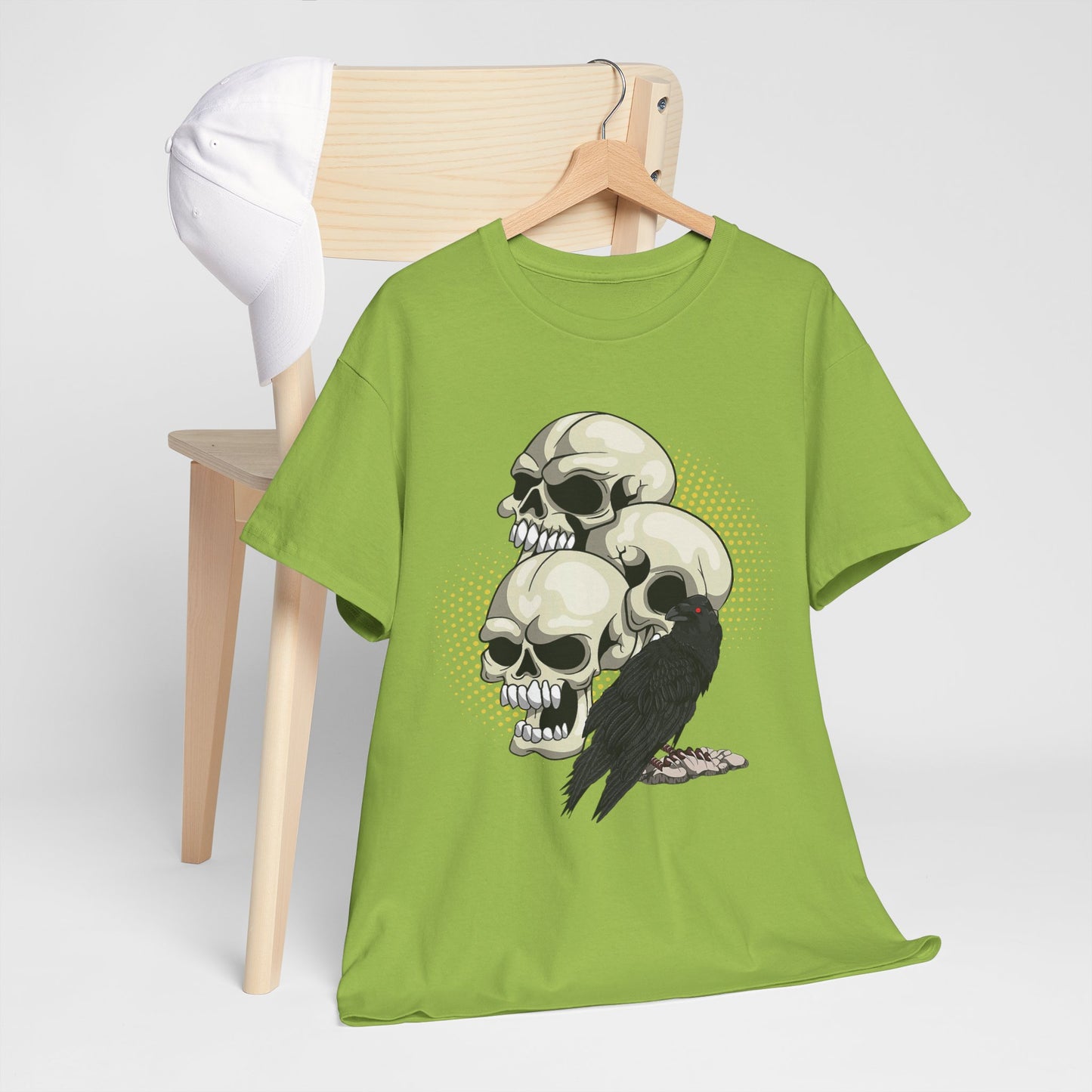 Skull Crow Tee - Unisex Heavy Cotton T-Shirt, Edgy Graphic Shirt, Gothic Style Apparel, Halloween Outfit, Alternative Fashion