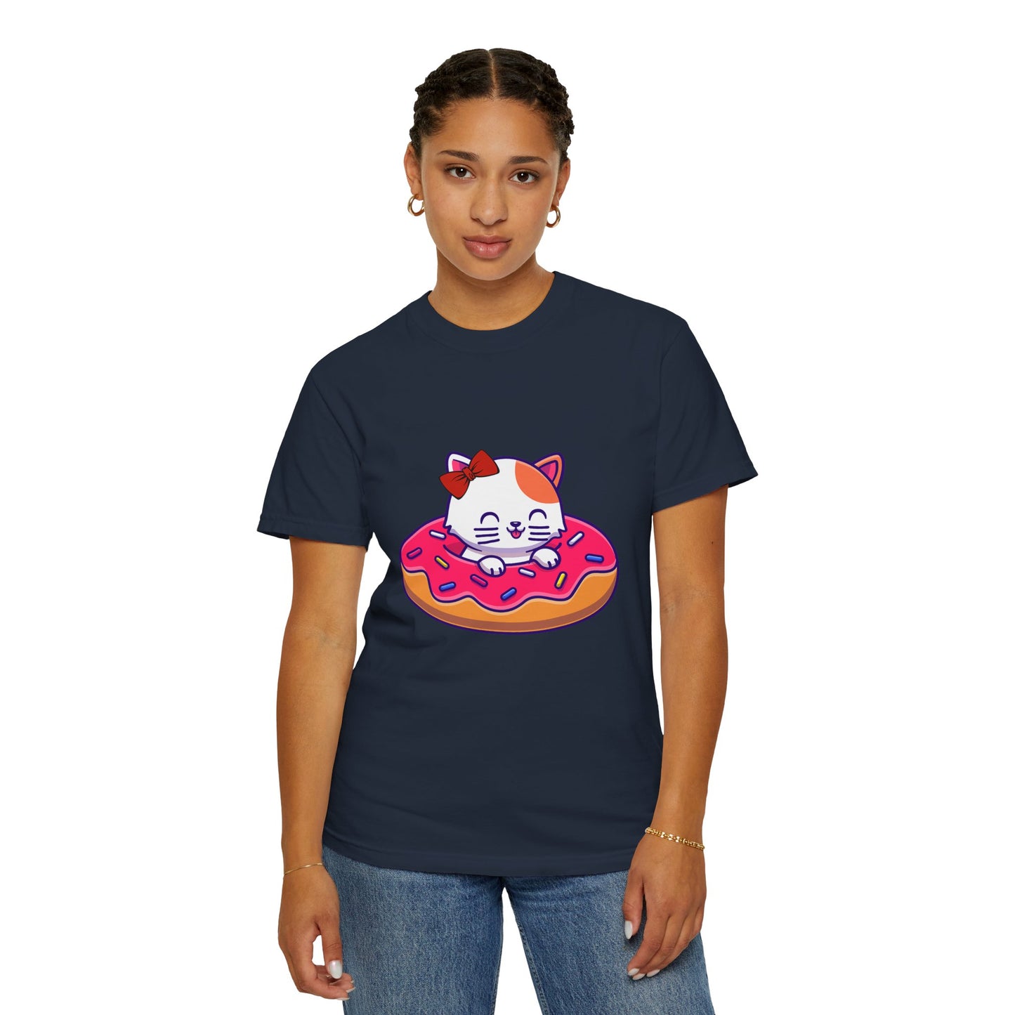 Cute Cat and Donut Unisex T-Shirt, Funny Animal Tee, Gift for Cat Lovers, Casual Wear, Cute Summer Outfit