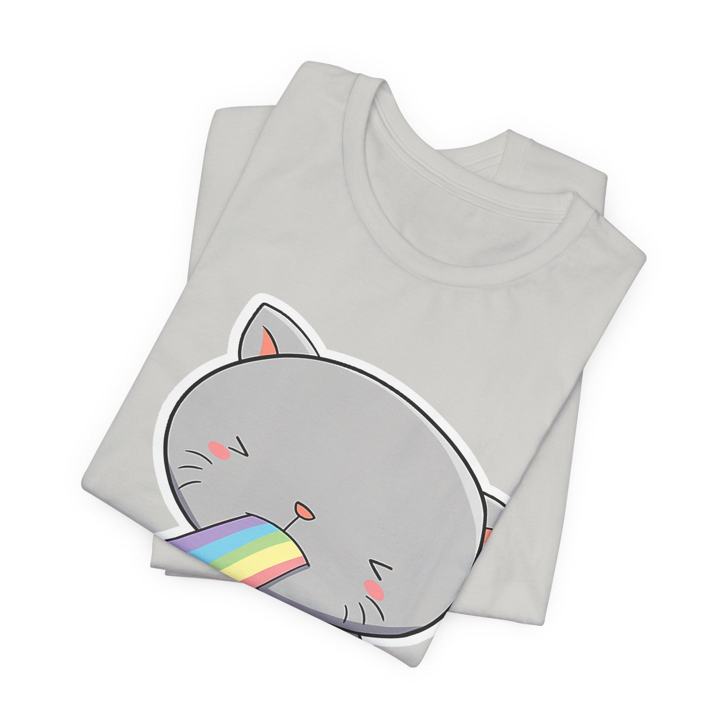 Cute Cat Rainbow Short Sleeve Tee, Fun Pet Lover Shirt, Gift for Cat Owners, Whimsical Top, Perfect for Casual Outfits
