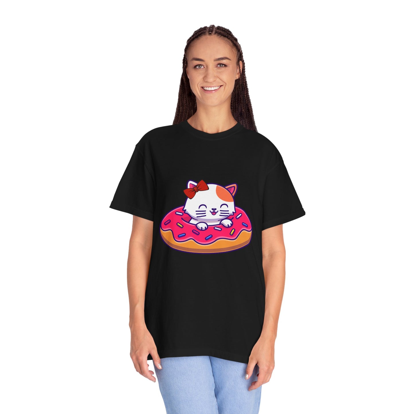Cute Cat and Donut Unisex T-Shirt, Funny Animal Tee, Gift for Cat Lovers, Casual Wear, Cute Summer Outfit