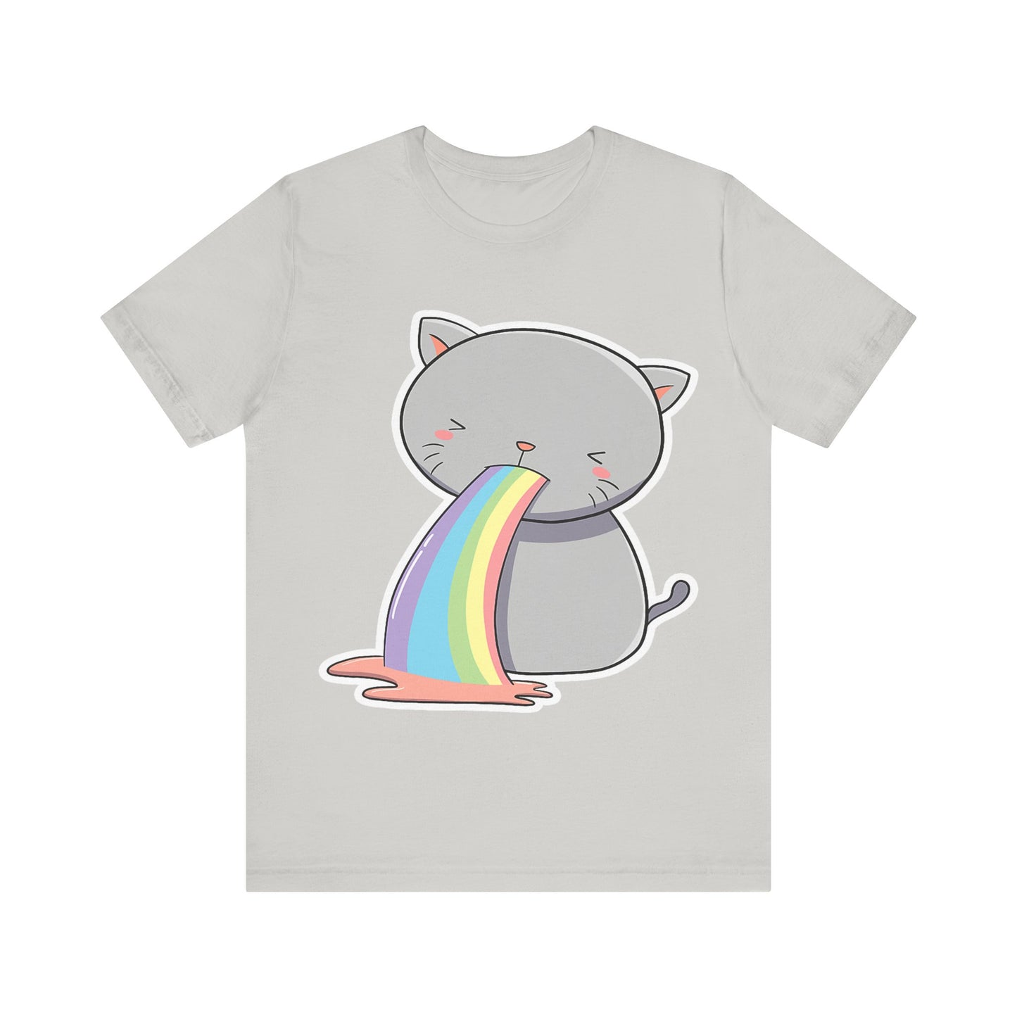 Cute Cat Rainbow Short Sleeve Tee, Fun Pet Lover Shirt, Gift for Cat Owners, Whimsical Top, Perfect for Casual Outfits