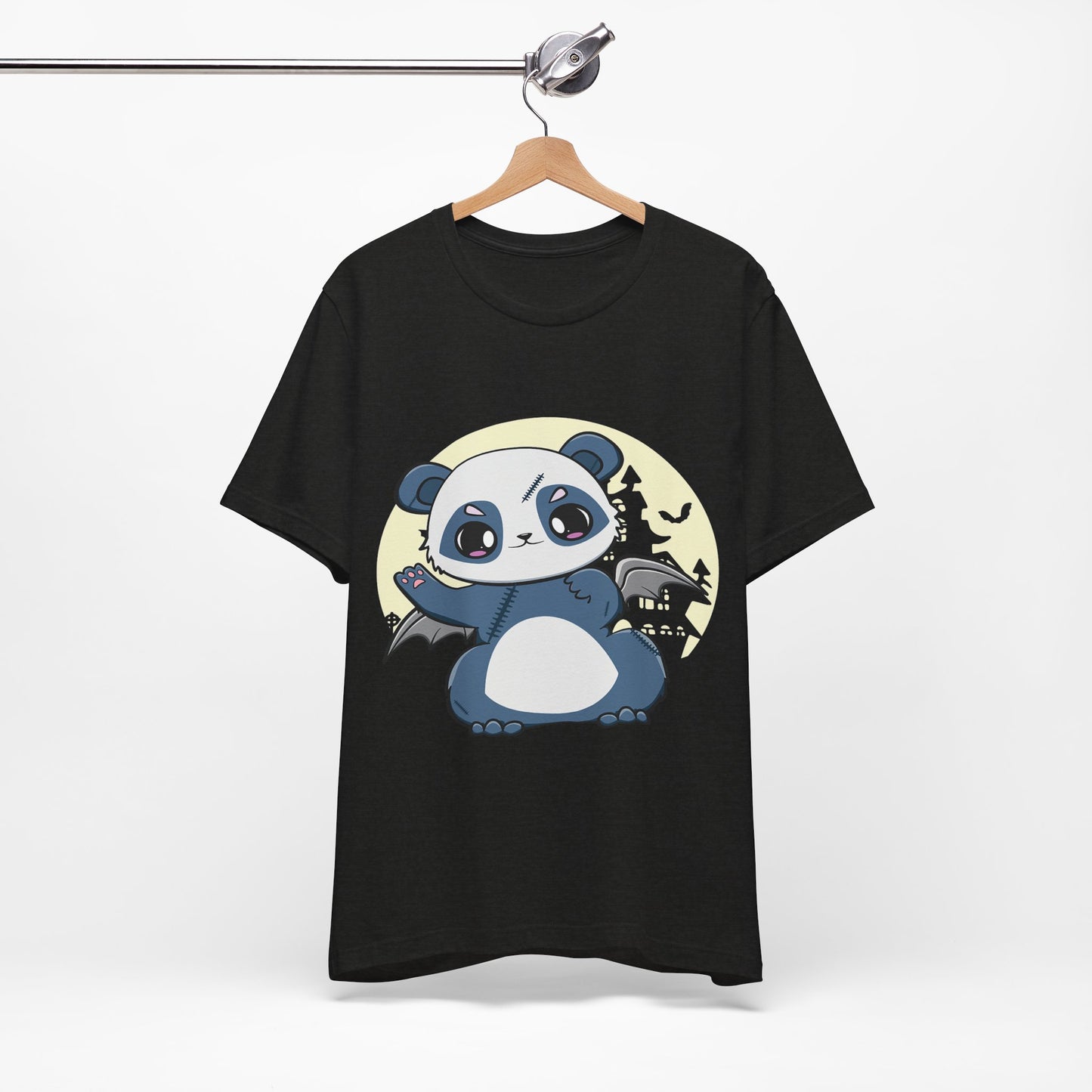Cute Panda Halloween Tee, Unisex Short Sleeve Shirt, Fun Graphic T-Shirt, Spooky Cute Apparel, Animal Lover Gift