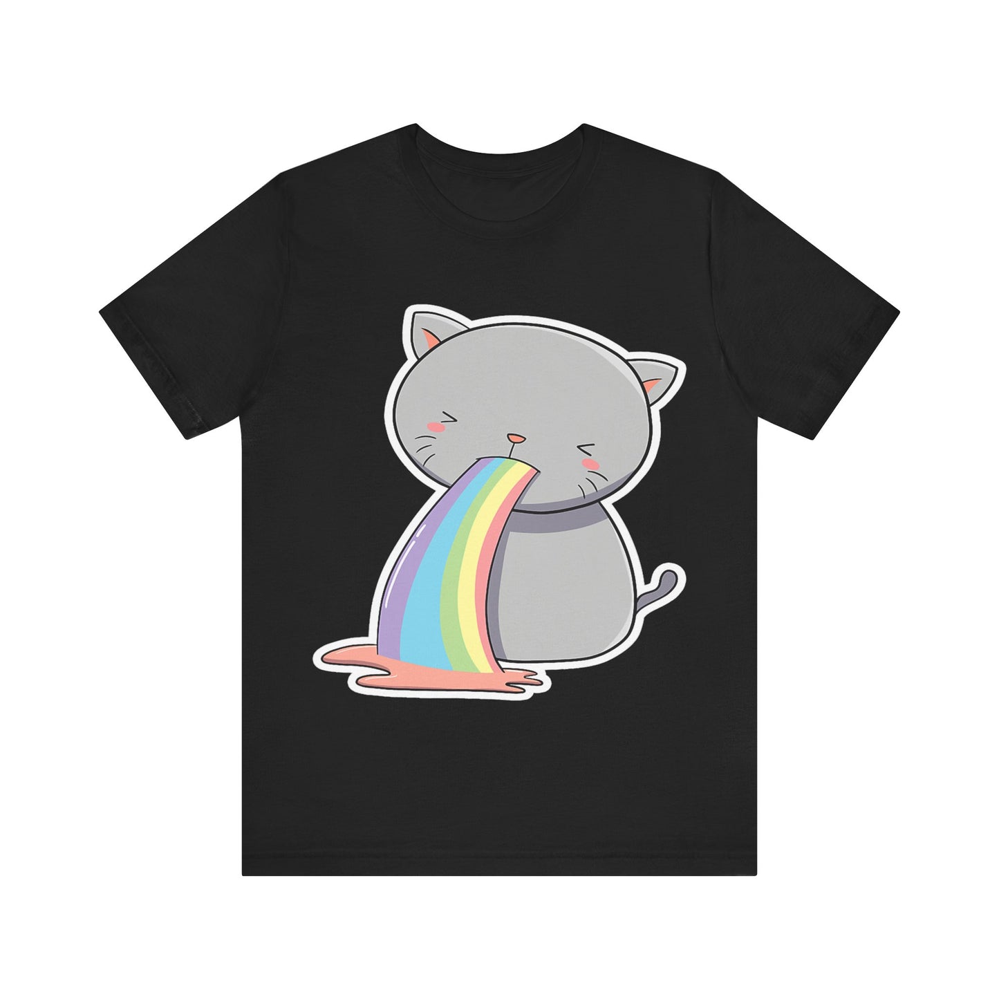Cute Cat Rainbow Short Sleeve Tee, Fun Pet Lover Shirt, Gift for Cat Owners, Whimsical Top, Perfect for Casual Outfits