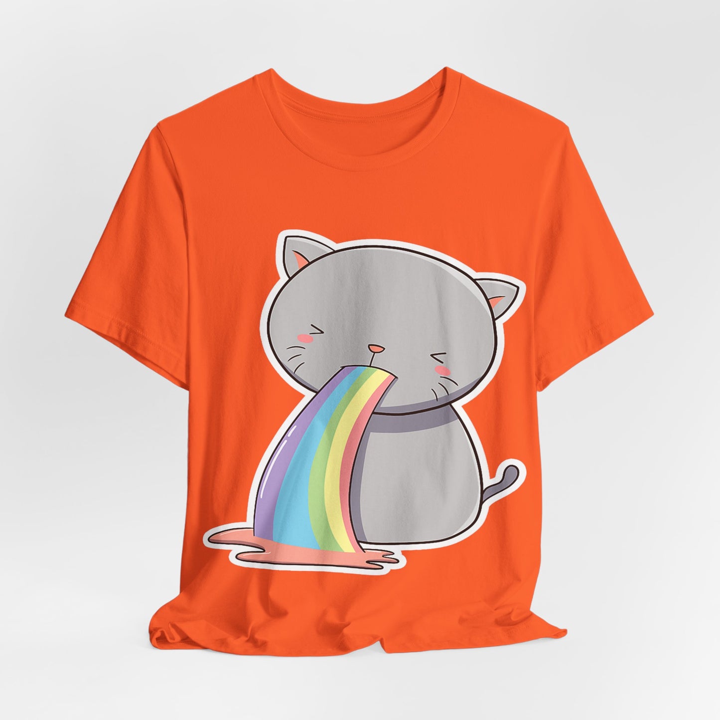 Cute Cat Rainbow Short Sleeve Tee, Fun Pet Lover Shirt, Gift for Cat Owners, Whimsical Top, Perfect for Casual Outfits