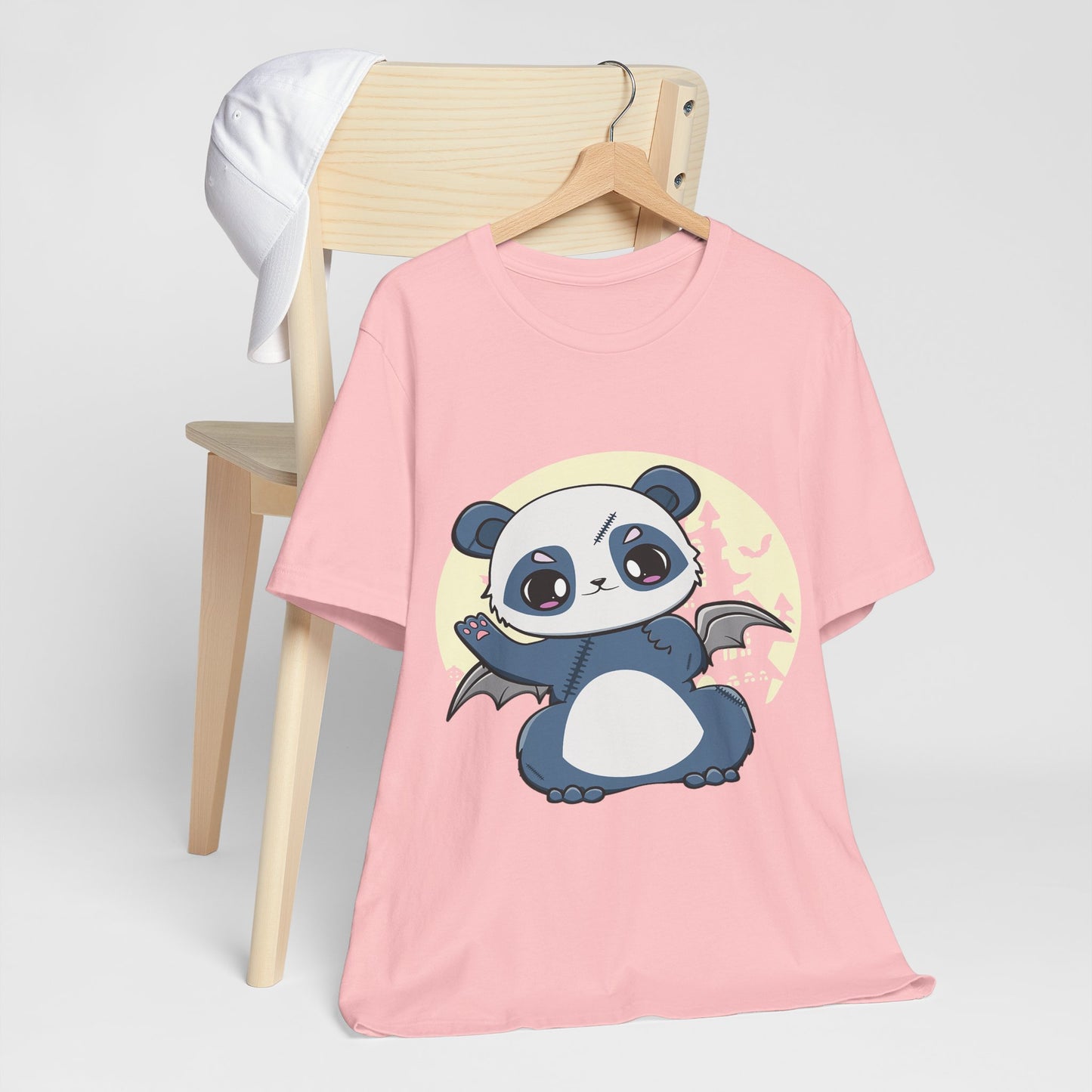 Cute Panda Halloween Tee, Unisex Short Sleeve Shirt, Fun Graphic T-Shirt, Spooky Cute Apparel, Animal Lover Gift