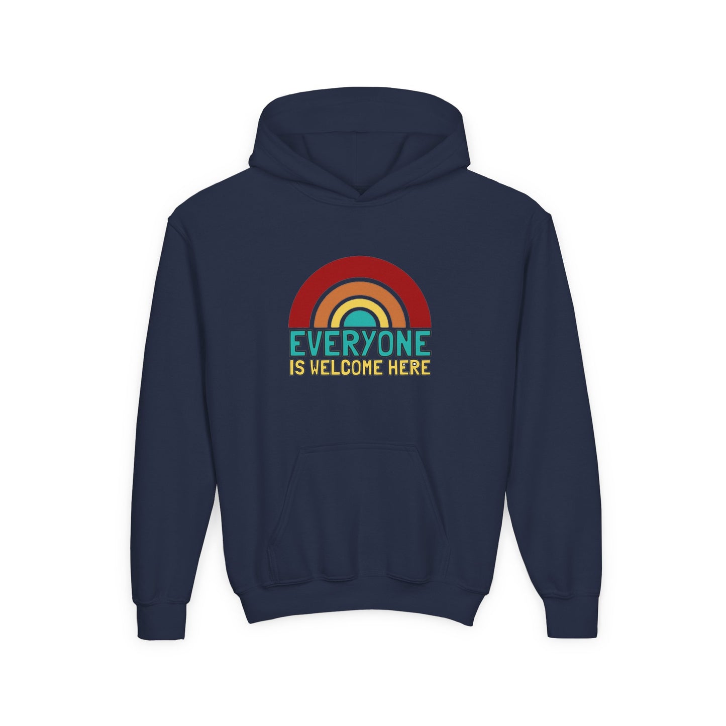 Youth Hooded Sweatshirt - Everyone is Welcome Here, Rainbow Sweatshirt, Cozy Pullover, Inclusive Gift, Kids Hoodie, LGBTQ+ Apparel