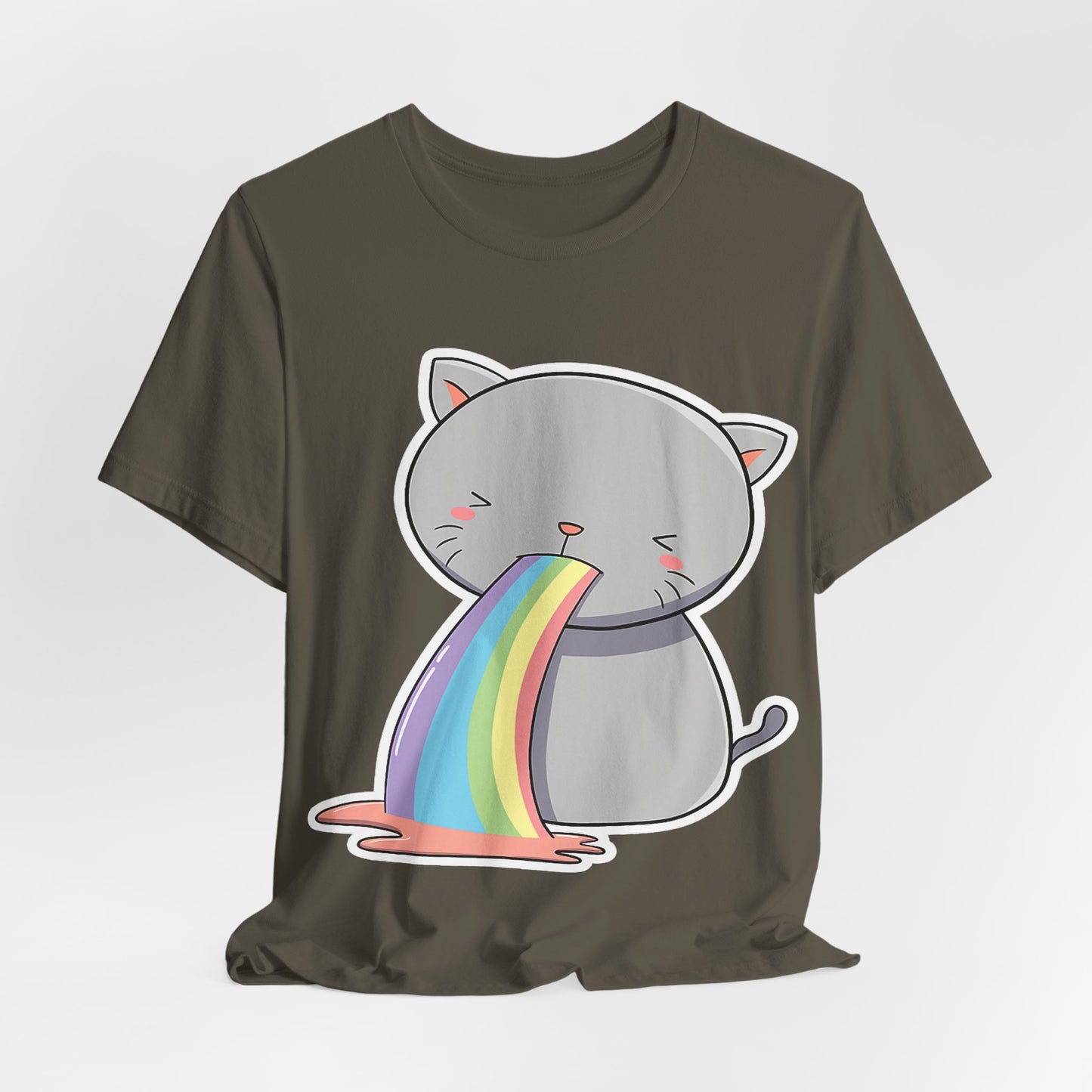 Cute Cat Rainbow Short Sleeve Tee, Fun Pet Lover Shirt, Gift for Cat Owners, Whimsical Top, Perfect for Casual Outfits