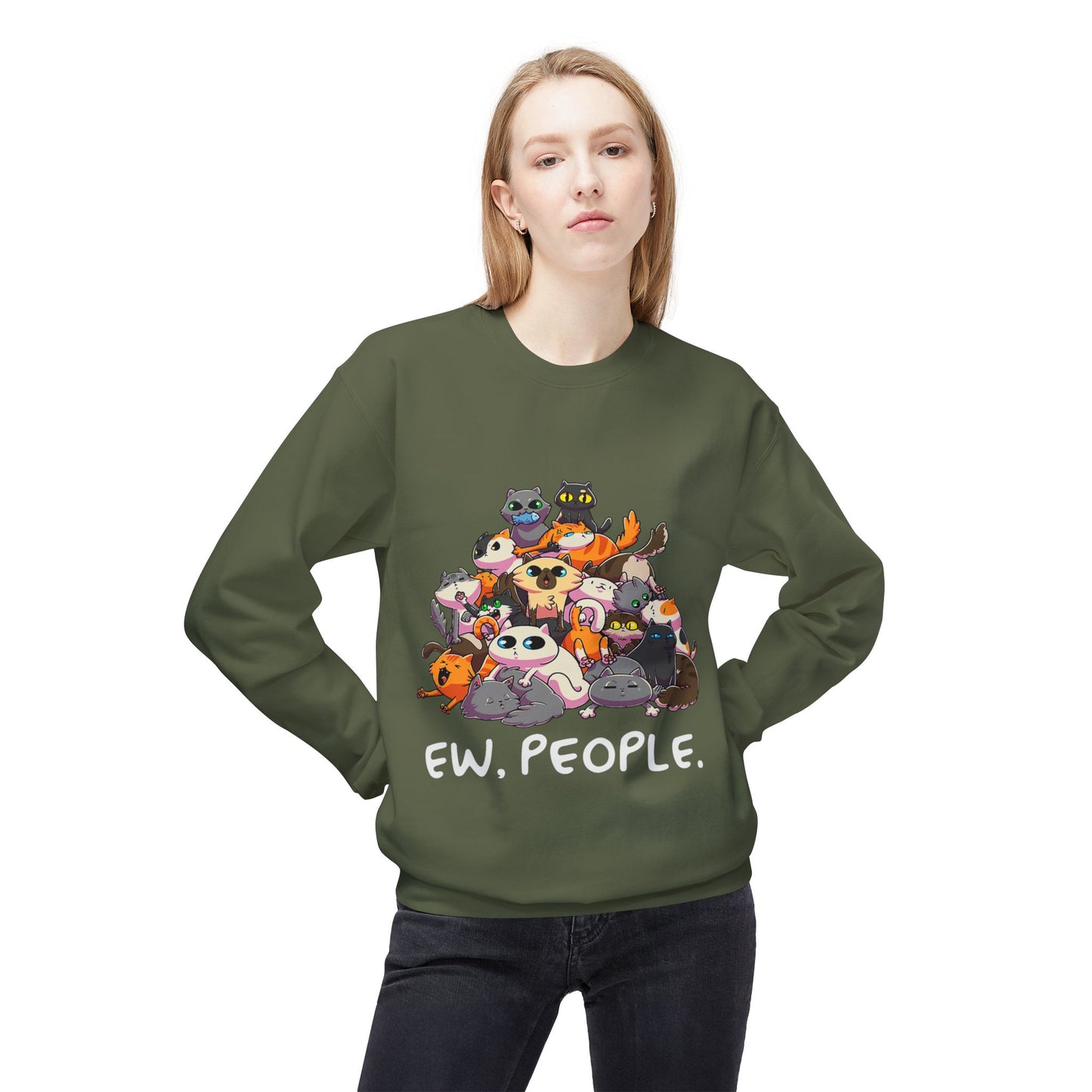 Cute Cat Lover Crewneck Sweatshirt - 'Ew. People.' Funny Gift for Cat Owners, Animal Lovers, Cozy Fashion, Unique Birthday Present