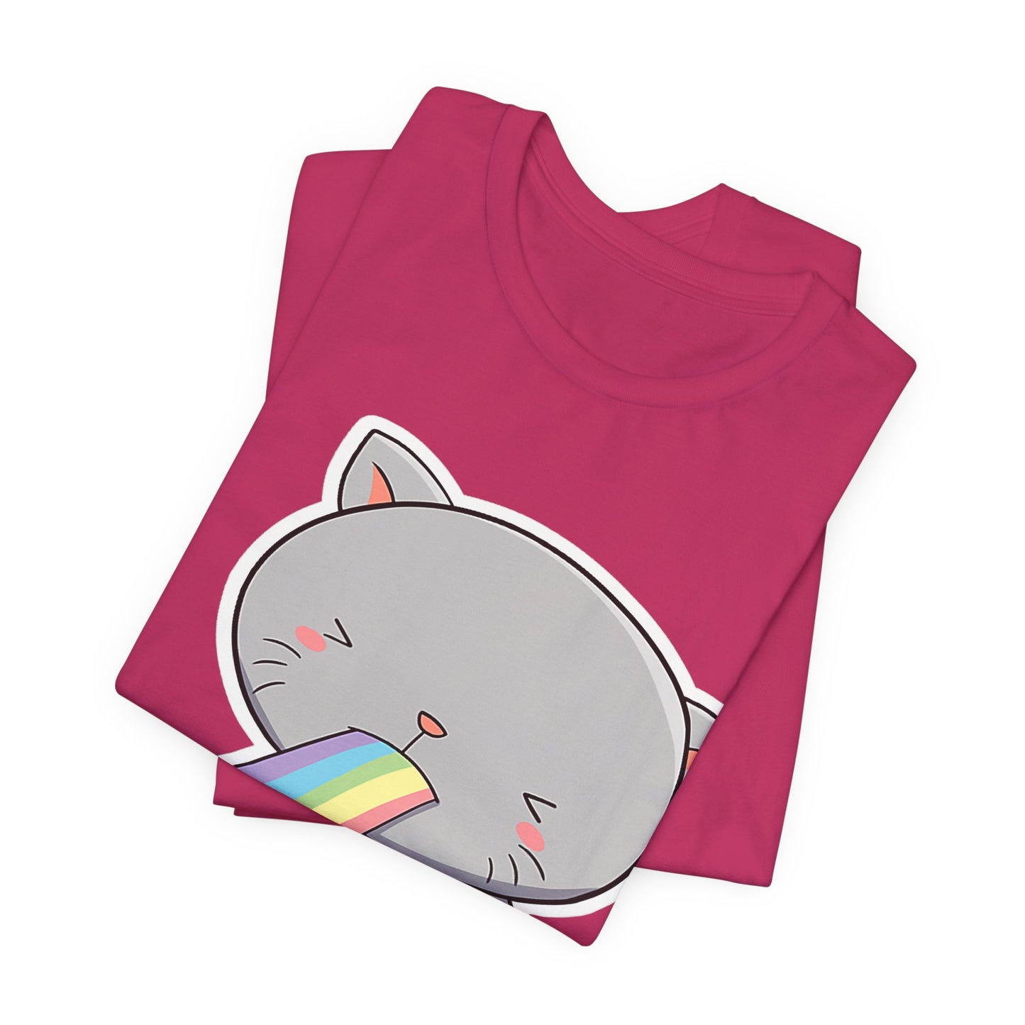 Cute Cat Rainbow Short Sleeve Tee, Fun Pet Lover Shirt, Gift for Cat Owners, Whimsical Top, Perfect for Casual Outfits
