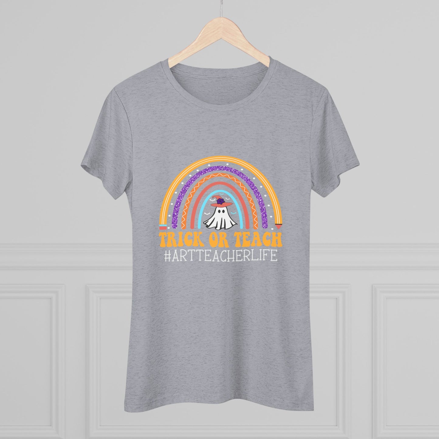 Trick or Teach Rainbow Tee for Women - Fun Halloween Shirt, Gift for Teachers, Fall Fashion, Cute T-Shirt, Casual Wear
