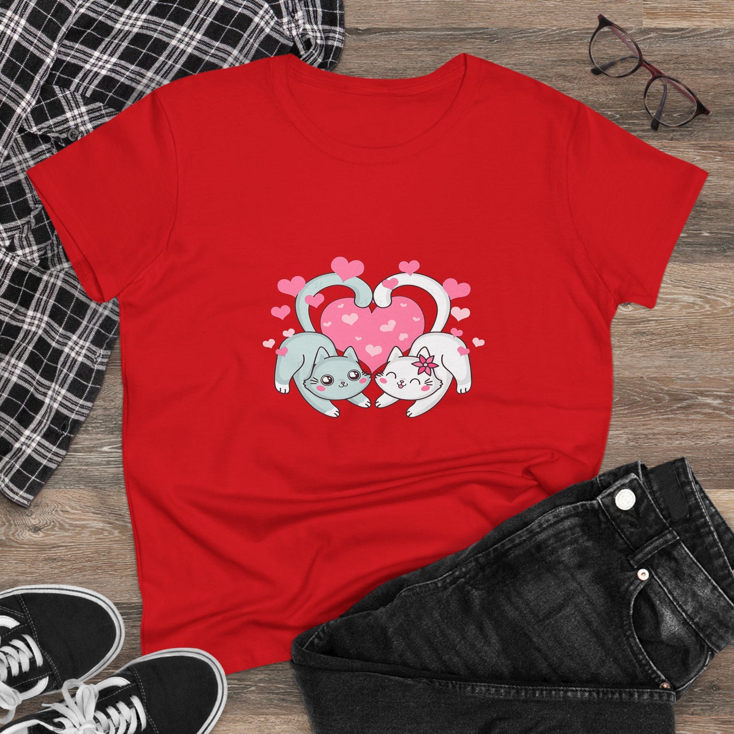 Cute Cat Love Tee for Pet Lovers, Valentine's Day Gift, Women's Casual Cotton T-Shirt, Cat Lover Shirt, Unique Pet Gift