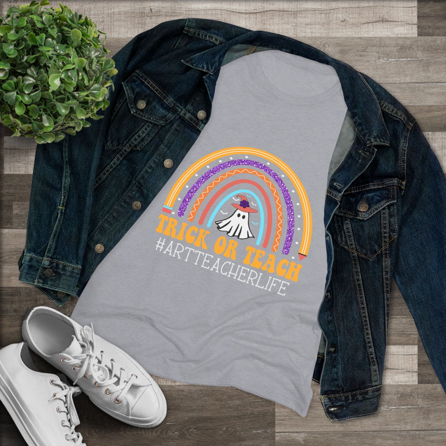 Trick or Teach Rainbow Tee for Women - Fun Halloween Shirt, Gift for Teachers, Fall Fashion, Cute T-Shirt, Casual Wear