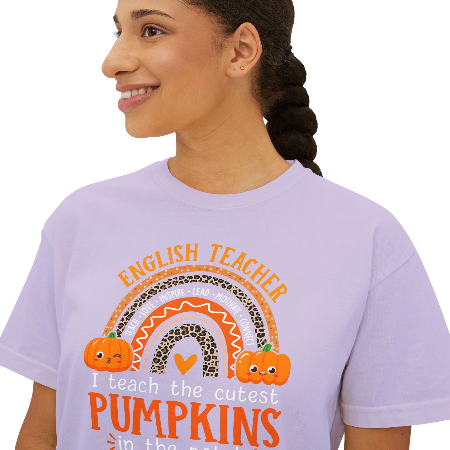 Fall Pumpkin English Teacher Boxy Tee, Cute Teacher Shirt, Autumn Apparel, Funny Teacher Gift, Halloween Shirt, Gift for Teachers
