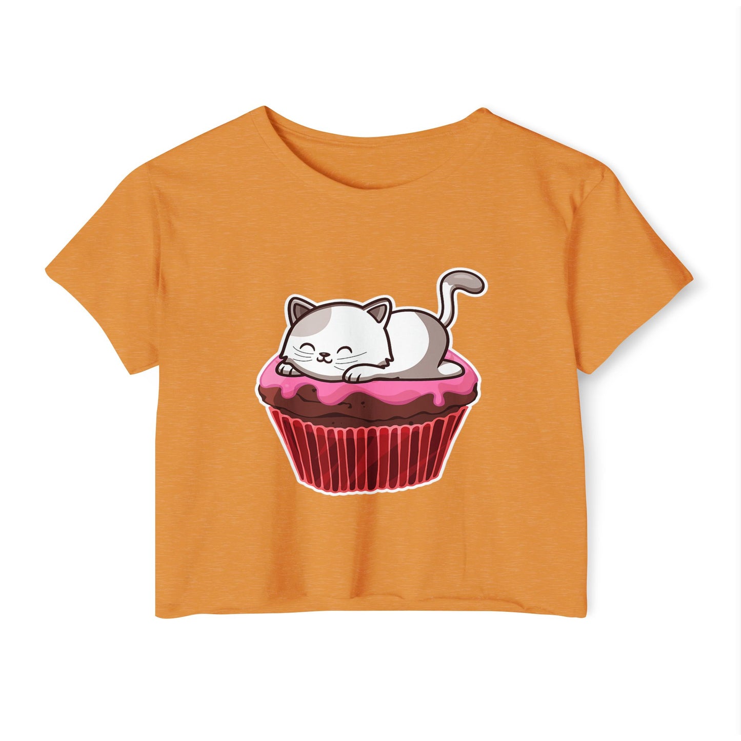 Cute Cat Cupcake Festival Crop Top, Women's Summer Shirt, Gift for Cat Lovers, Fun Party Outfit, Casual Wear
