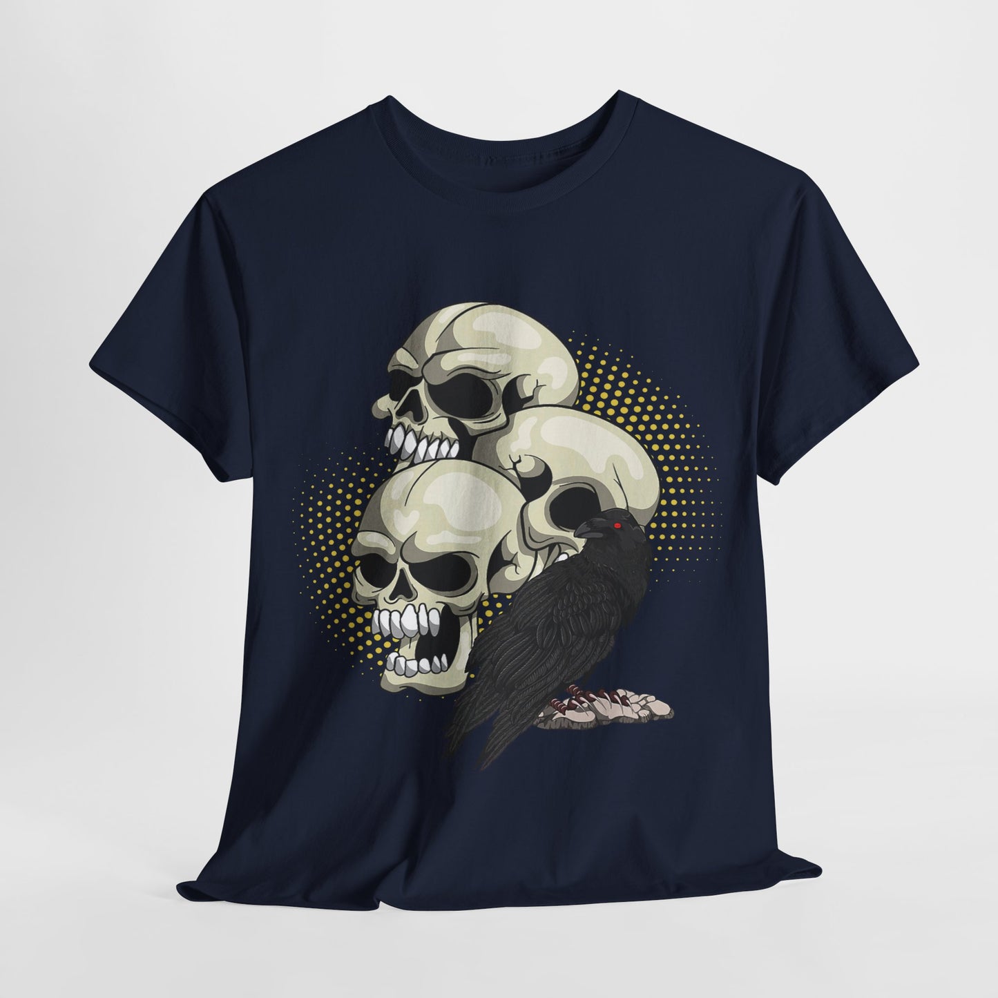 Skull Crow Tee - Unisex Heavy Cotton T-Shirt, Edgy Graphic Shirt, Gothic Style Apparel, Halloween Outfit, Alternative Fashion