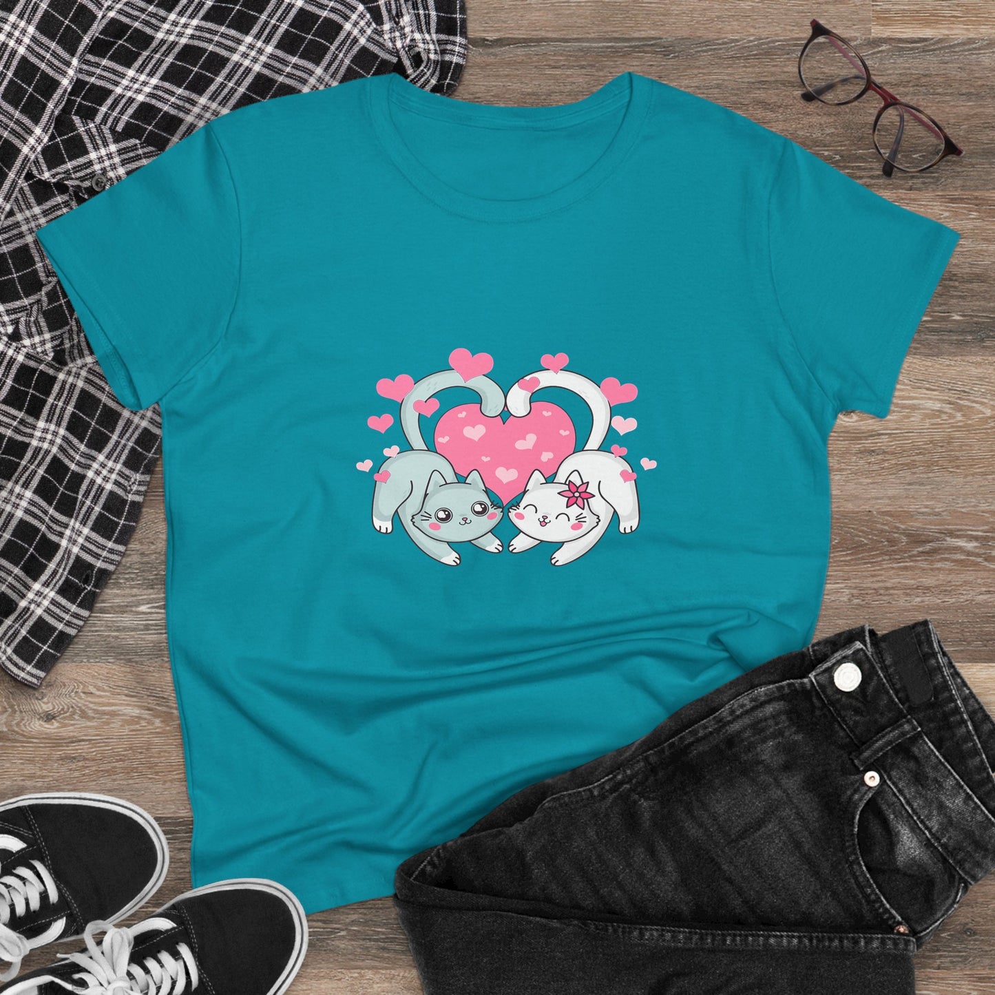 Cute Cat Love Tee for Pet Lovers, Valentine's Day Gift, Women's Casual Cotton T-Shirt, Cat Lover Shirt, Unique Pet Gift