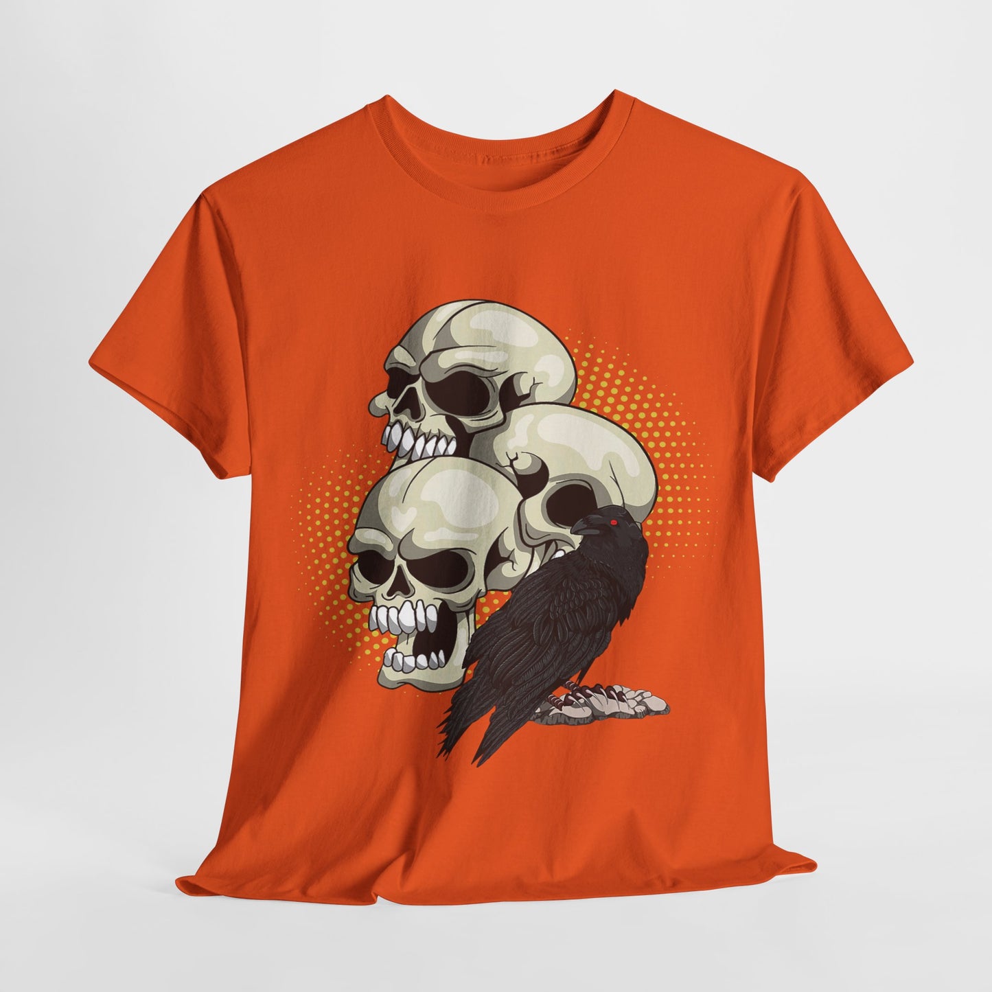 Skull Crow Tee - Unisex Heavy Cotton T-Shirt, Edgy Graphic Shirt, Gothic Style Apparel, Halloween Outfit, Alternative Fashion