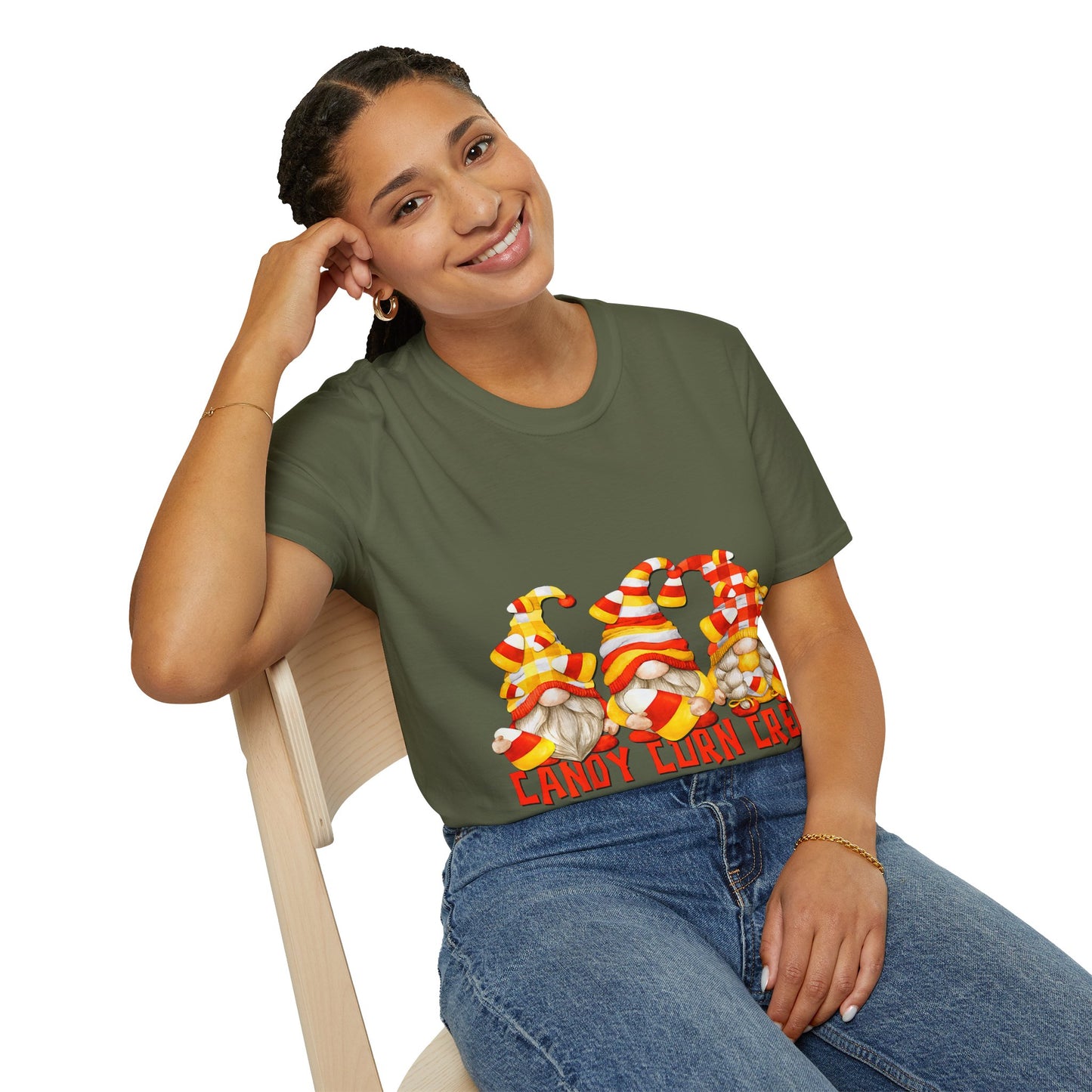 Candy Corn Crew Unisex T-Shirt - Fall Fashion, Halloween Apparel, Thanksgiving Gatherings, Cozy Comfort, Seasonal Style
