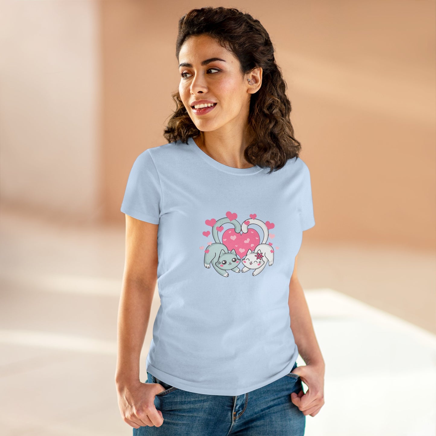 Cute Cat Love Tee for Pet Lovers, Valentine's Day Gift, Women's Casual Cotton T-Shirt, Cat Lover Shirt, Unique Pet Gift