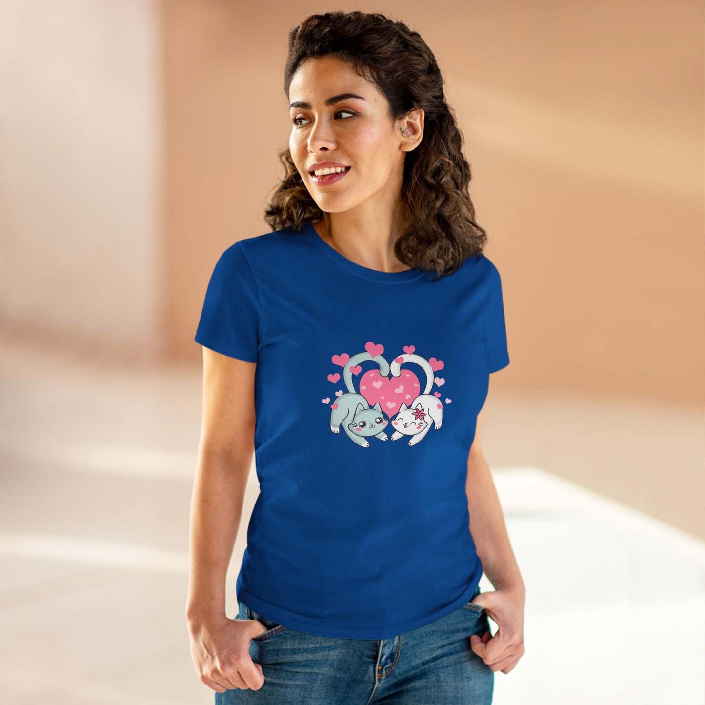 Cute Cat Love Tee for Pet Lovers, Valentine's Day Gift, Women's Casual Cotton T-Shirt, Cat Lover Shirt, Unique Pet Gift