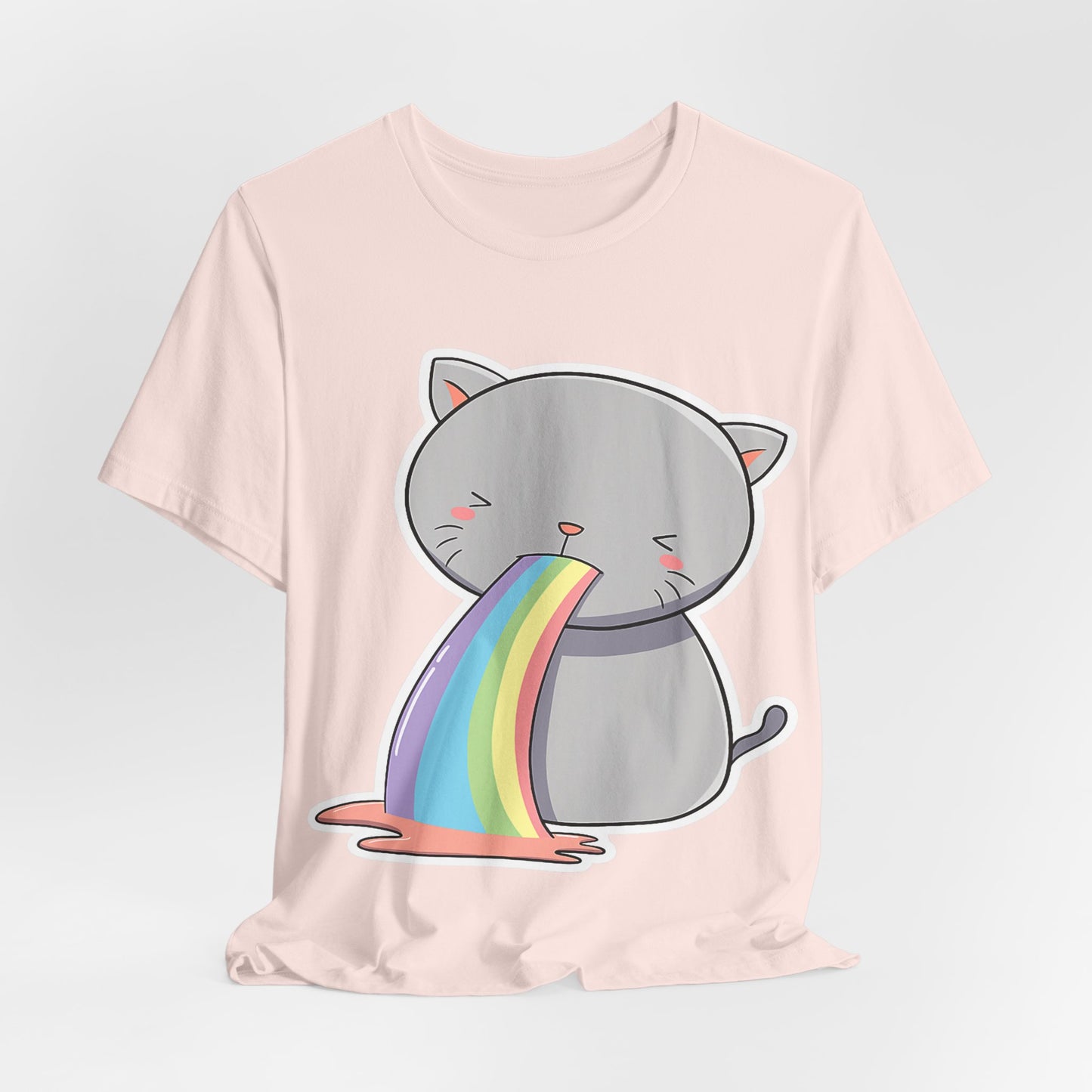 Cute Cat Rainbow Short Sleeve Tee, Fun Pet Lover Shirt, Gift for Cat Owners, Whimsical Top, Perfect for Casual Outfits