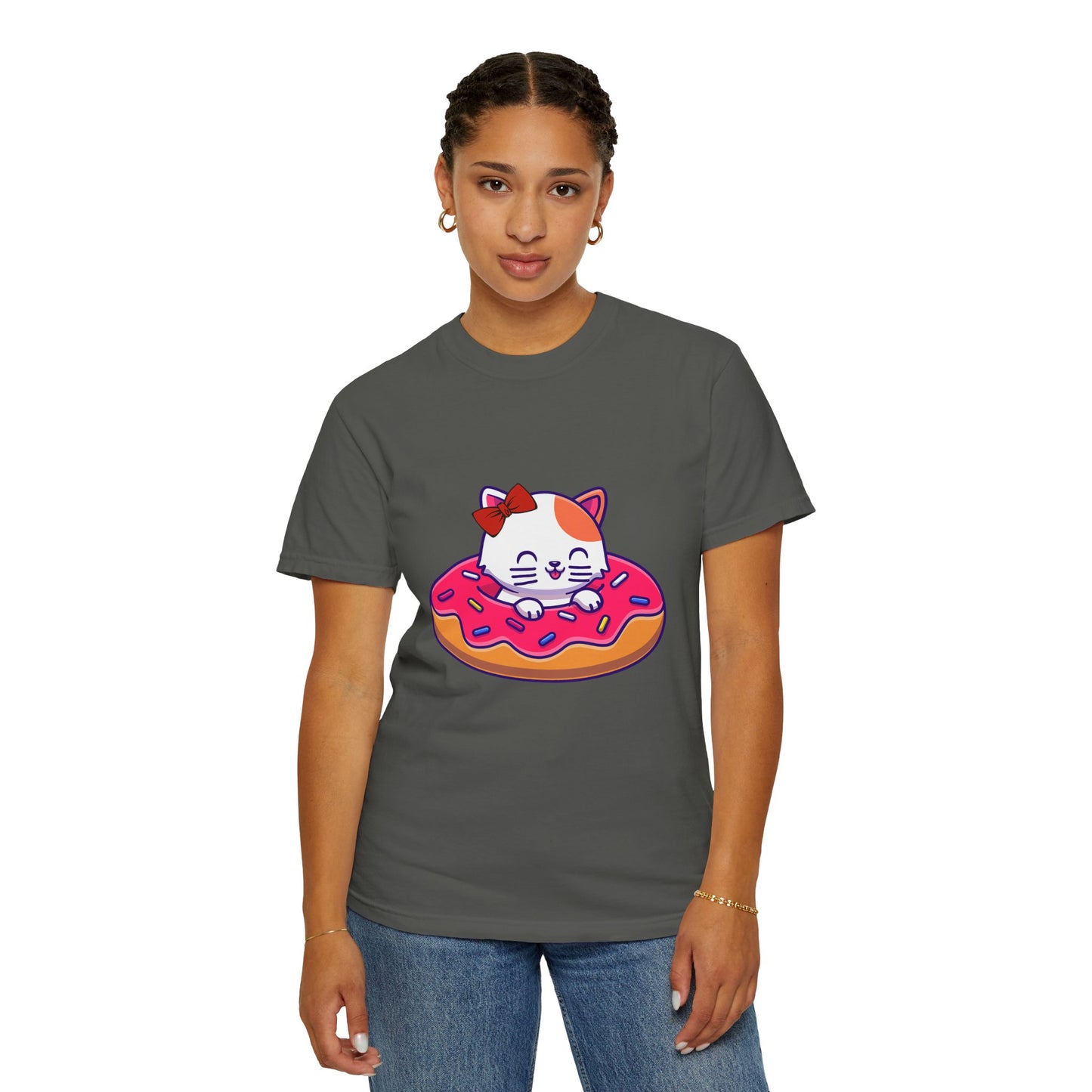 Cute Cat and Donut Unisex T-Shirt, Funny Animal Tee, Gift for Cat Lovers, Casual Wear, Cute Summer Outfit