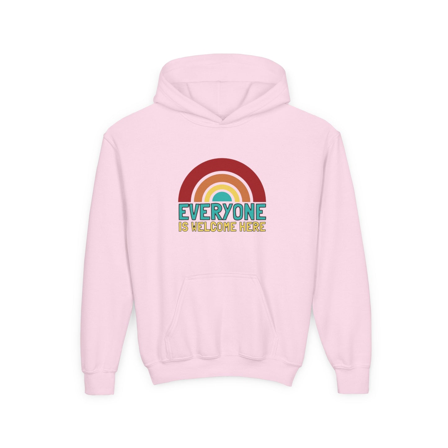 Youth Hooded Sweatshirt - Everyone is Welcome Here, Rainbow Sweatshirt, Cozy Pullover, Inclusive Gift, Kids Hoodie, LGBTQ+ Apparel