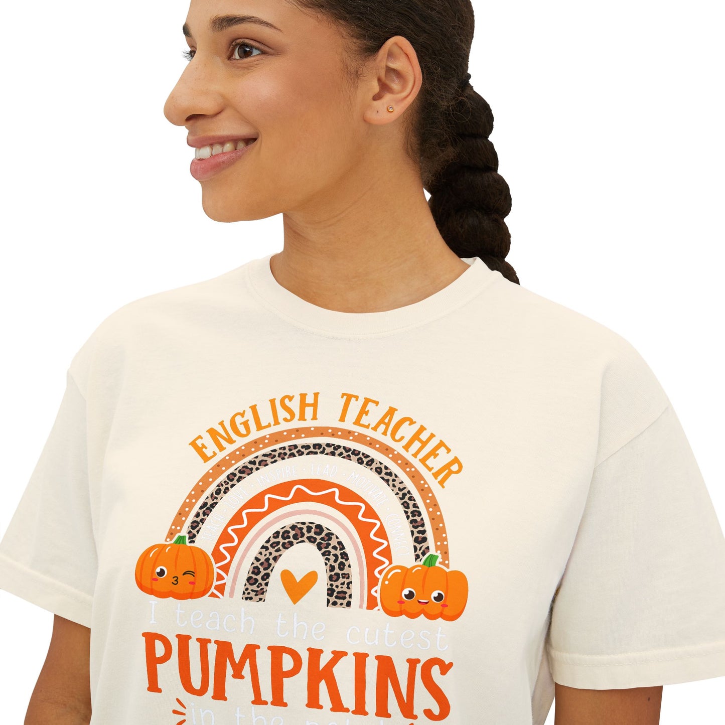 Fall Pumpkin English Teacher Boxy Tee, Cute Teacher Shirt, Autumn Apparel, Funny Teacher Gift, Halloween Shirt, Gift for Teachers