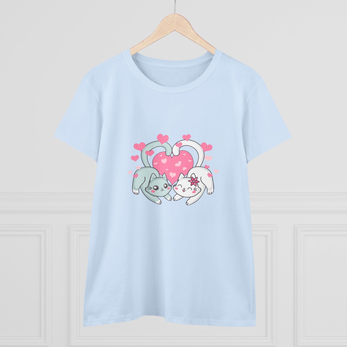 Cute Cat Love Tee for Pet Lovers, Valentine's Day Gift, Women's Casual Cotton T-Shirt, Cat Lover Shirt, Unique Pet Gift