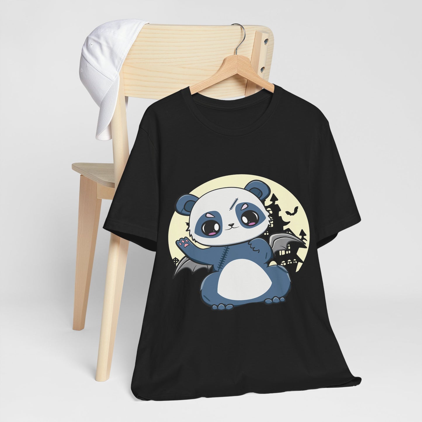 Cute Panda Halloween Tee, Unisex Short Sleeve Shirt, Fun Graphic T-Shirt, Spooky Cute Apparel, Animal Lover Gift