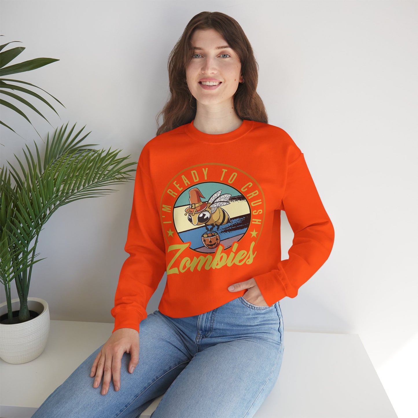 Zombie-Themed Crewneck Sweatshirt - Funny Halloween Gift for Friends, Casual Wear, Cozy Style, Unisex Apparel, Fall Fashion