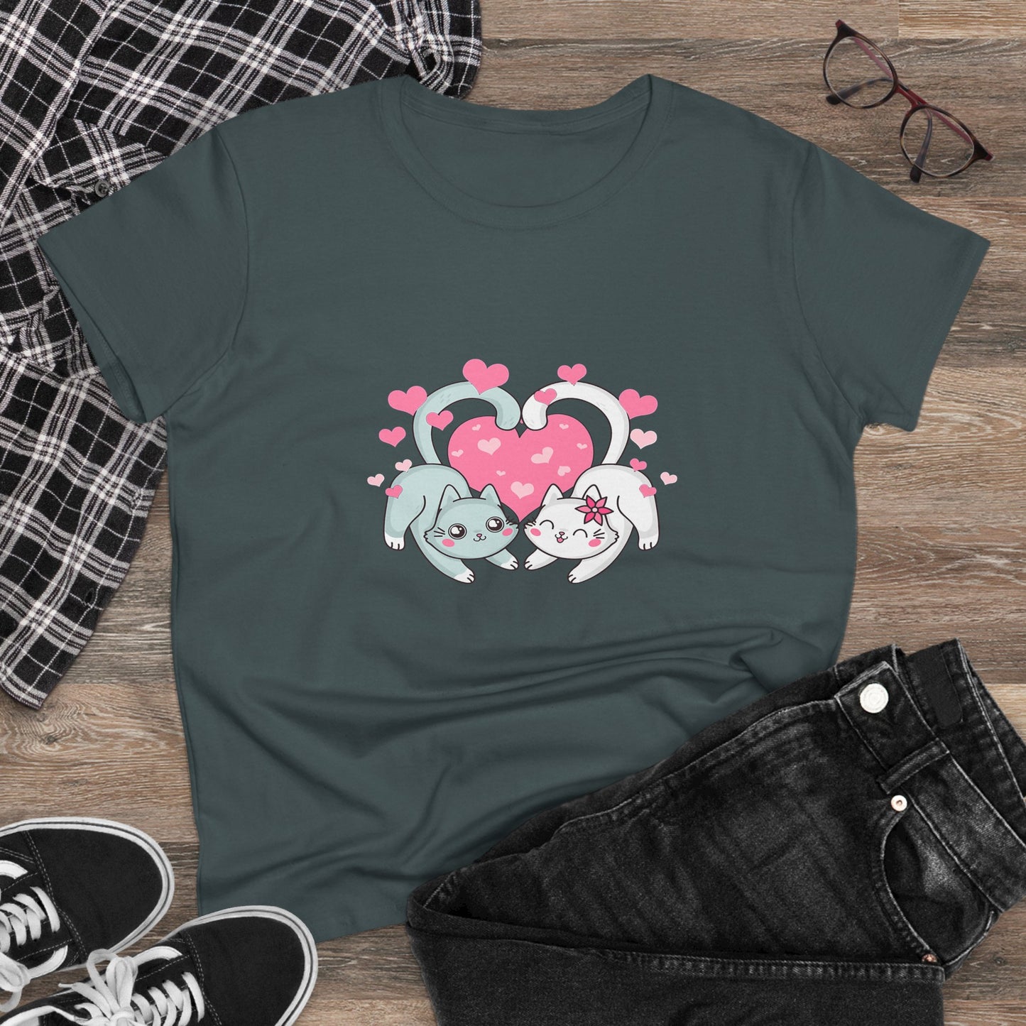 Cute Cat Love Tee for Pet Lovers, Valentine's Day Gift, Women's Casual Cotton T-Shirt, Cat Lover Shirt, Unique Pet Gift