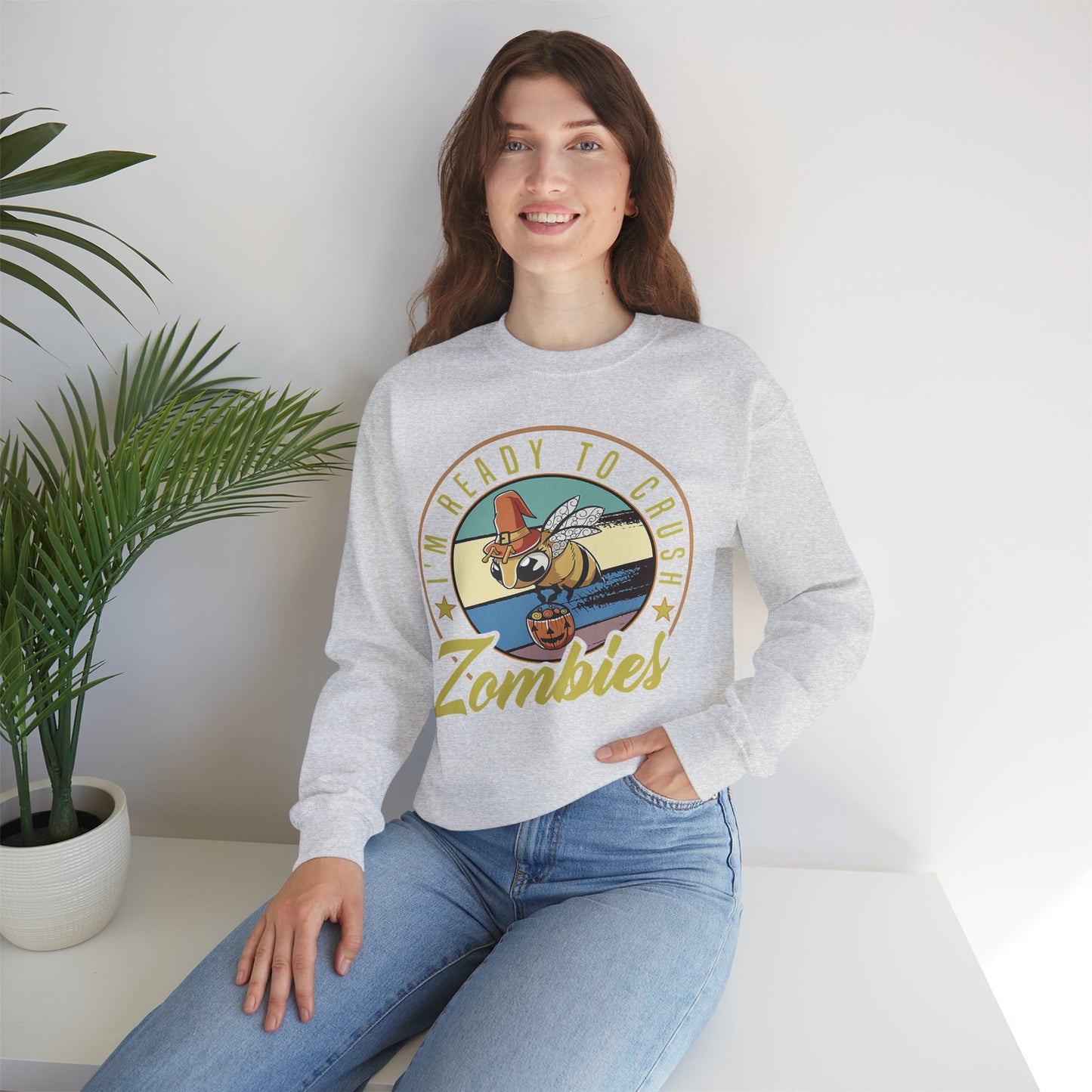 Zombie-Themed Crewneck Sweatshirt - Funny Halloween Gift for Friends, Casual Wear, Cozy Style, Unisex Apparel, Fall Fashion