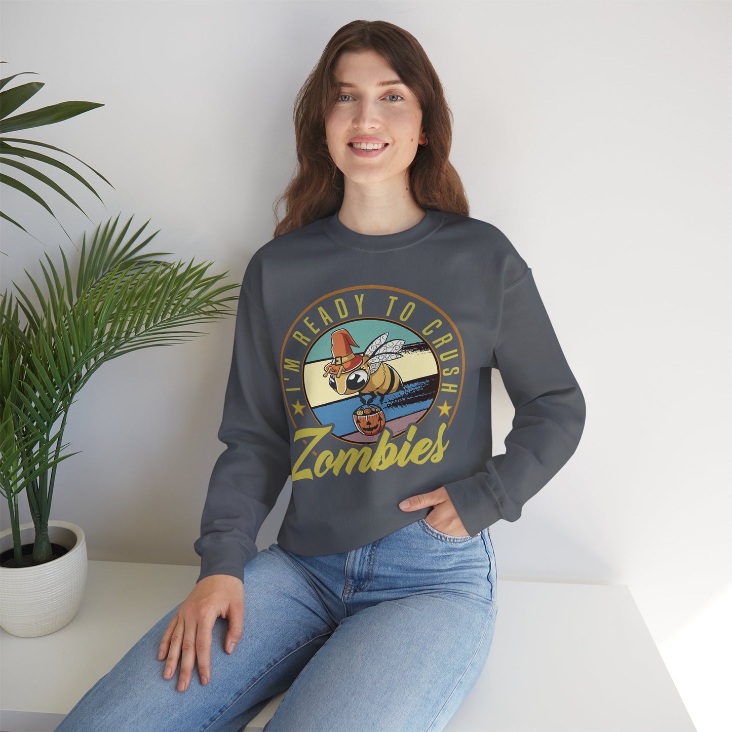 Zombie-Themed Crewneck Sweatshirt - Funny Halloween Gift for Friends, Casual Wear, Cozy Style, Unisex Apparel, Fall Fashion