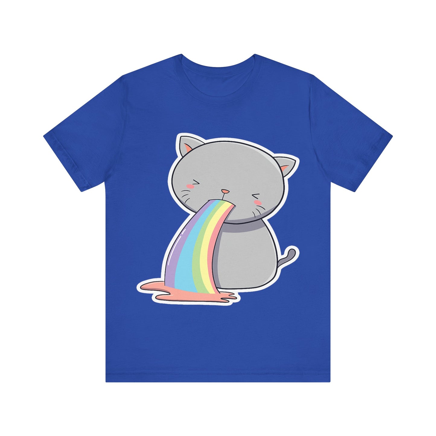 Cute Cat Rainbow Short Sleeve Tee, Fun Pet Lover Shirt, Gift for Cat Owners, Whimsical Top, Perfect for Casual Outfits