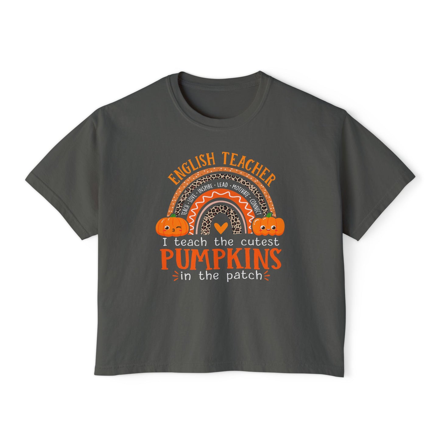 Fall Pumpkin English Teacher Boxy Tee, Cute Teacher Shirt, Autumn Apparel, Funny Teacher Gift, Halloween Shirt, Gift for Teachers