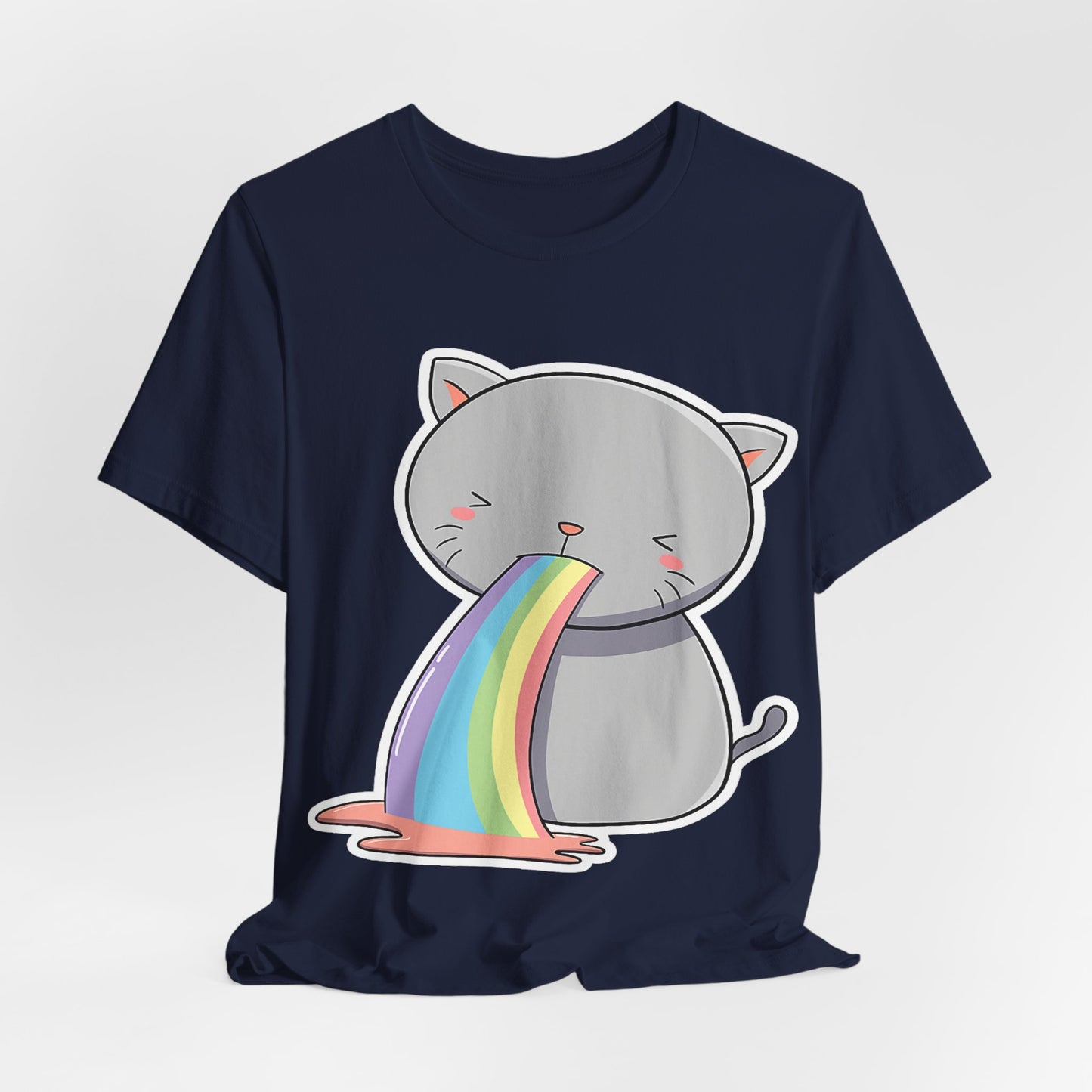 Cute Cat Rainbow Short Sleeve Tee, Fun Pet Lover Shirt, Gift for Cat Owners, Whimsical Top, Perfect for Casual Outfits