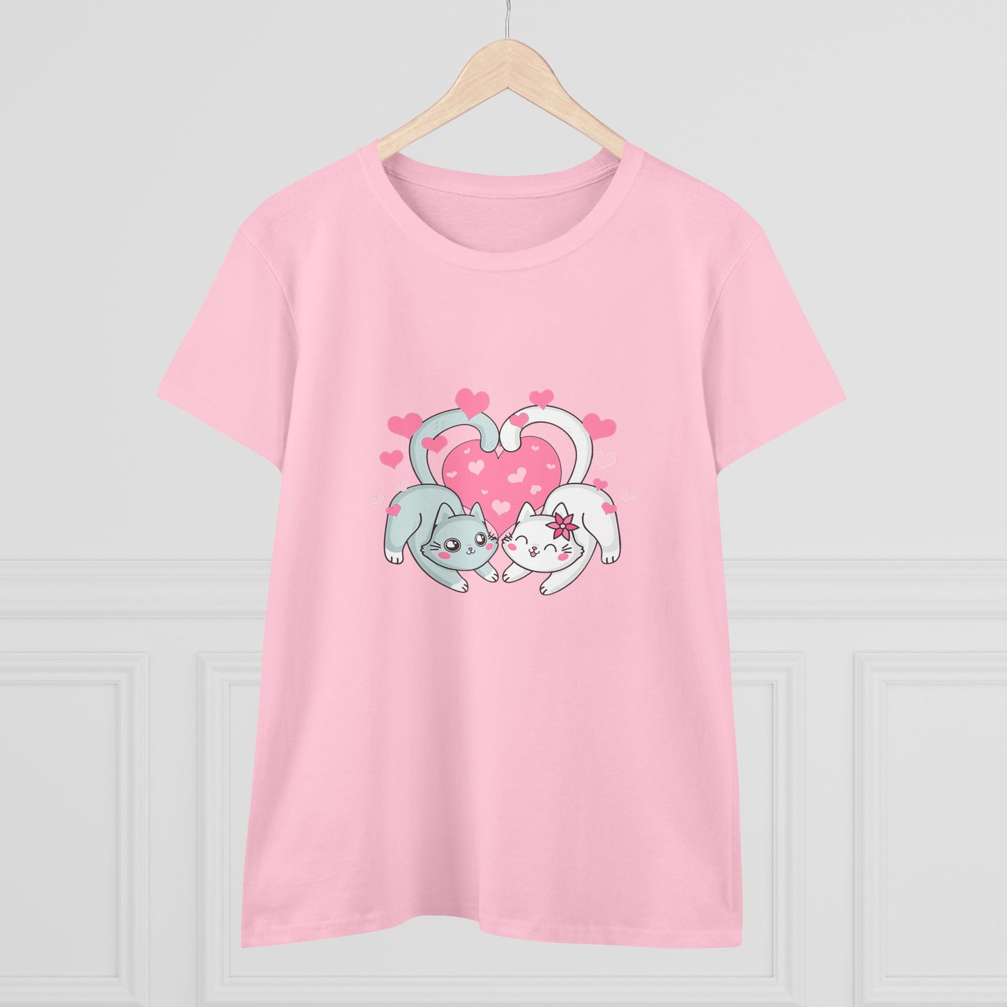 Cute Cat Love Tee for Pet Lovers, Valentine's Day Gift, Women's Casual Cotton T-Shirt, Cat Lover Shirt, Unique Pet Gift