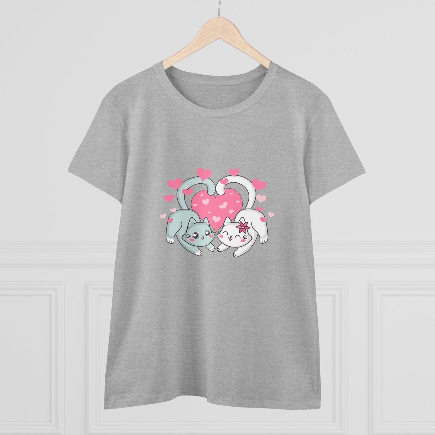 Cute Cat Love Tee for Pet Lovers, Valentine's Day Gift, Women's Casual Cotton T-Shirt, Cat Lover Shirt, Unique Pet Gift