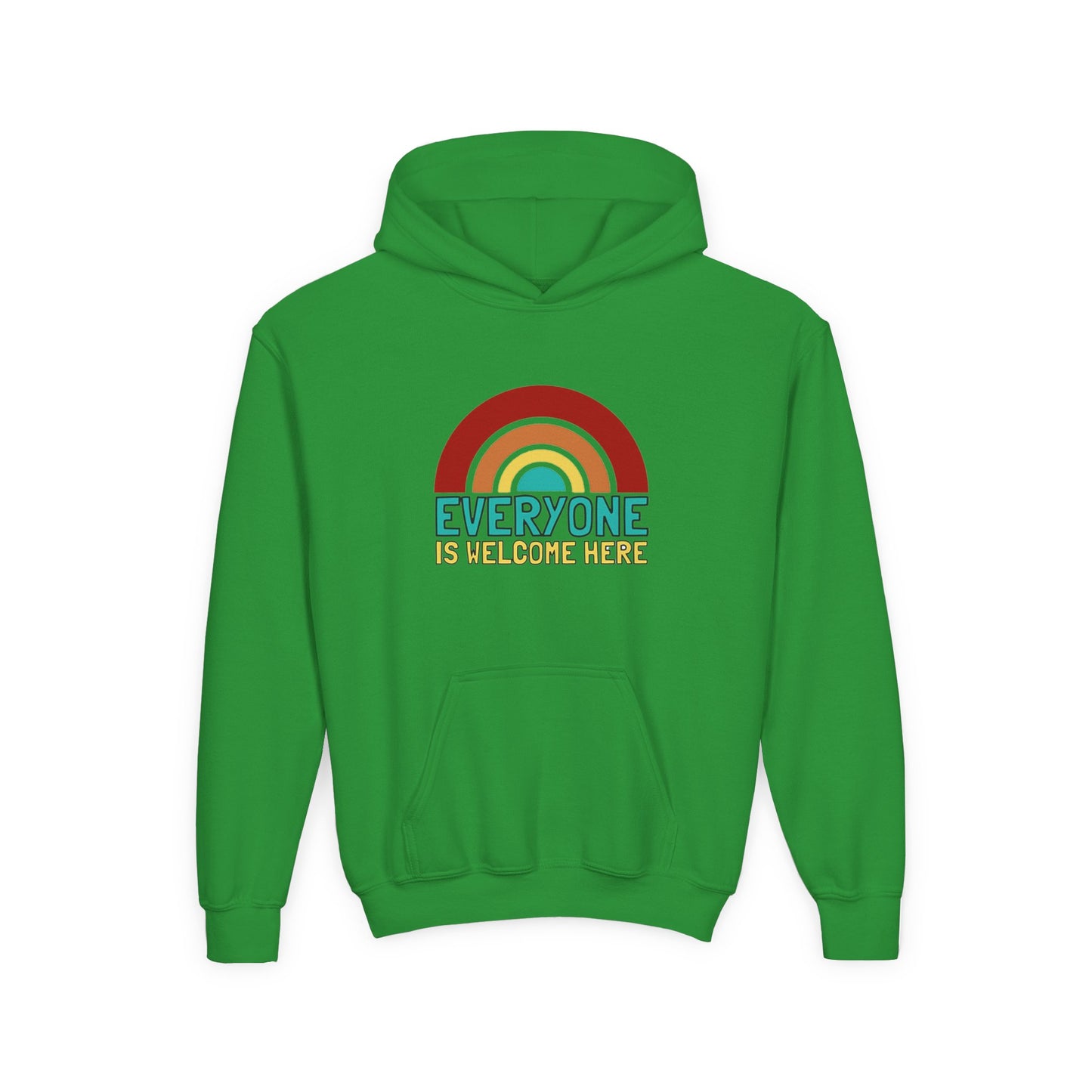 Youth Hooded Sweatshirt - Everyone is Welcome Here, Rainbow Sweatshirt, Cozy Pullover, Inclusive Gift, Kids Hoodie, LGBTQ+ Apparel